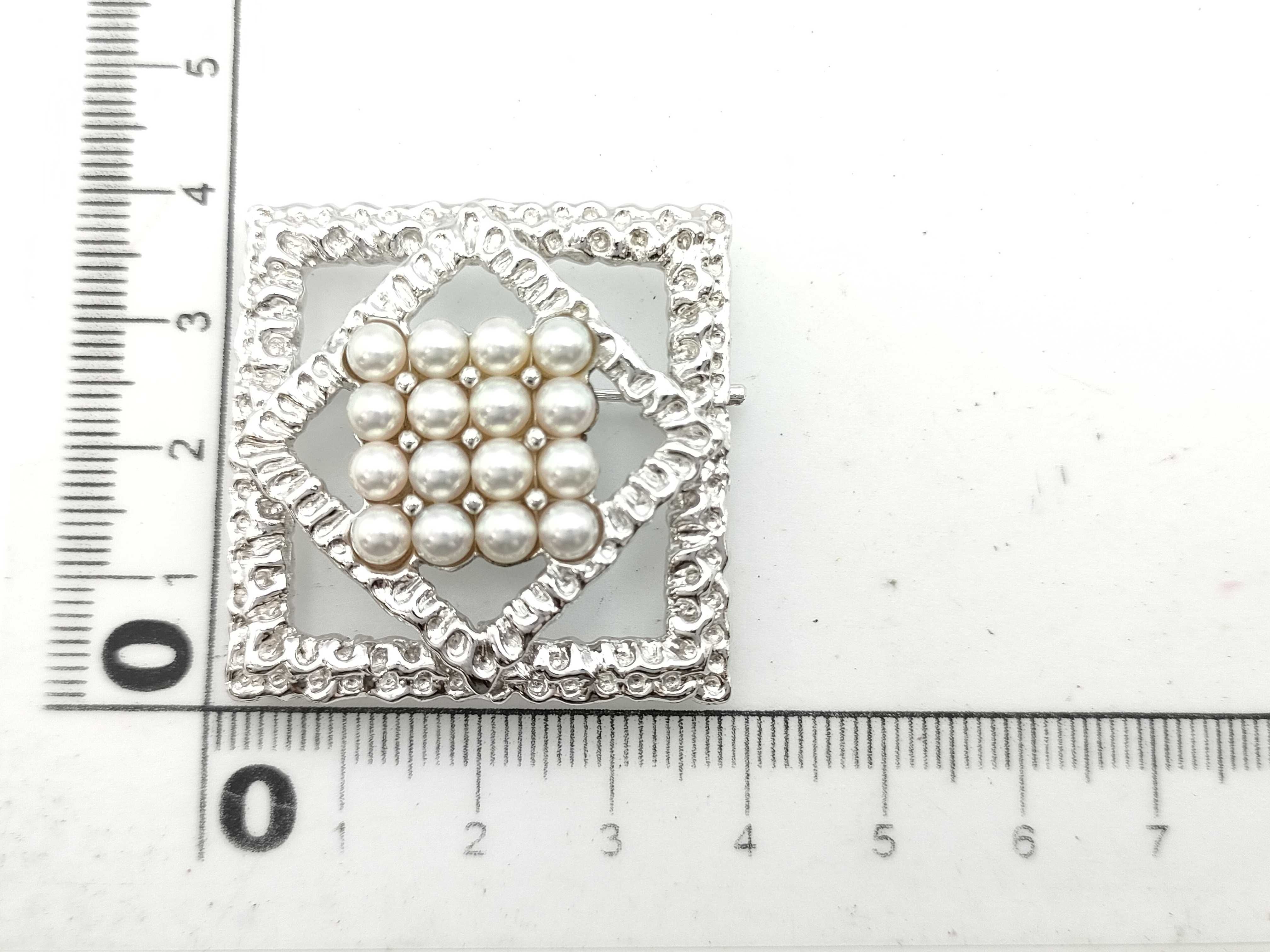Sterling Silver and Pearl Geometric Openwork Brooch