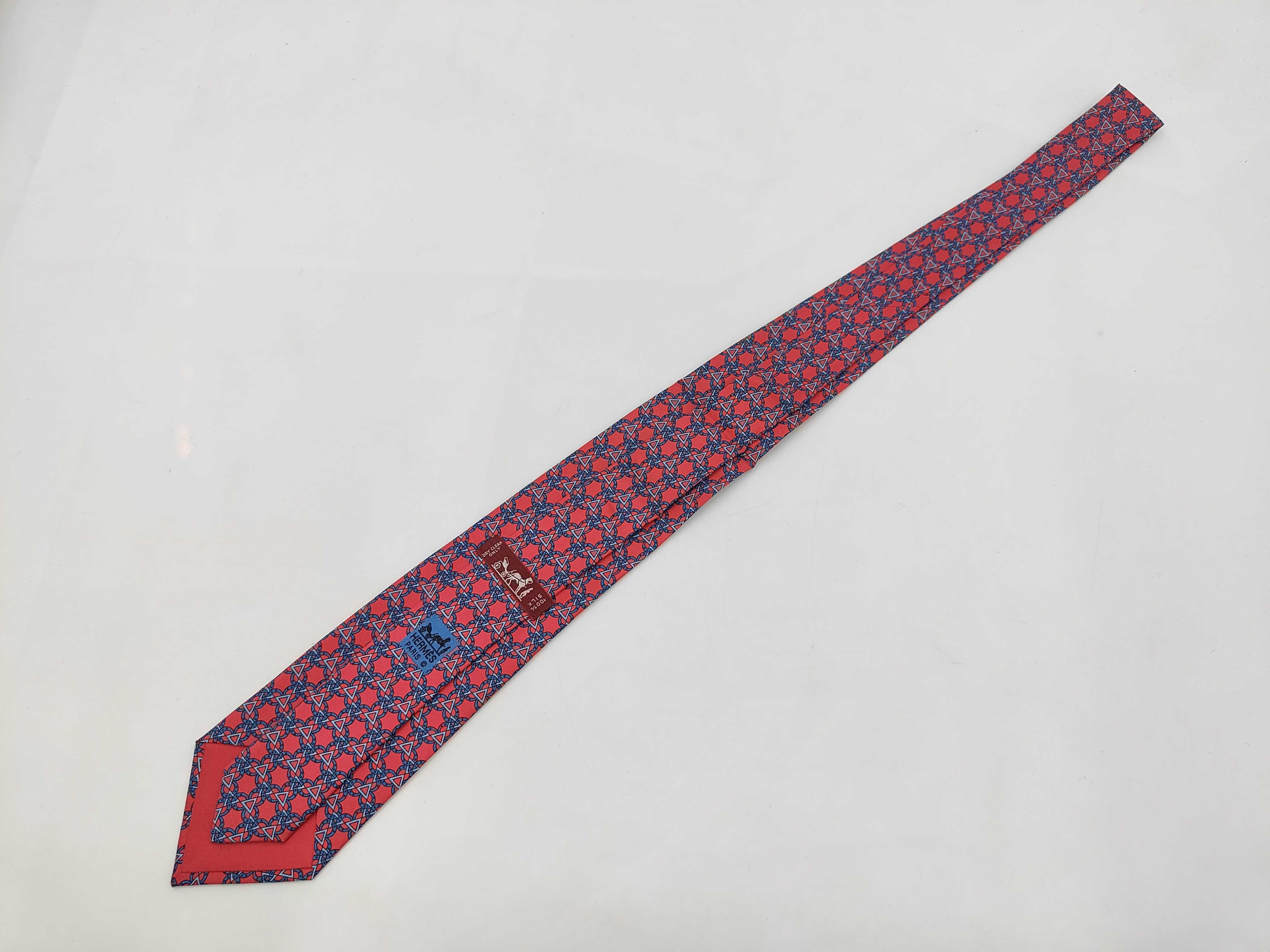 Hermes Red Geometric Pattern Silk Necktie