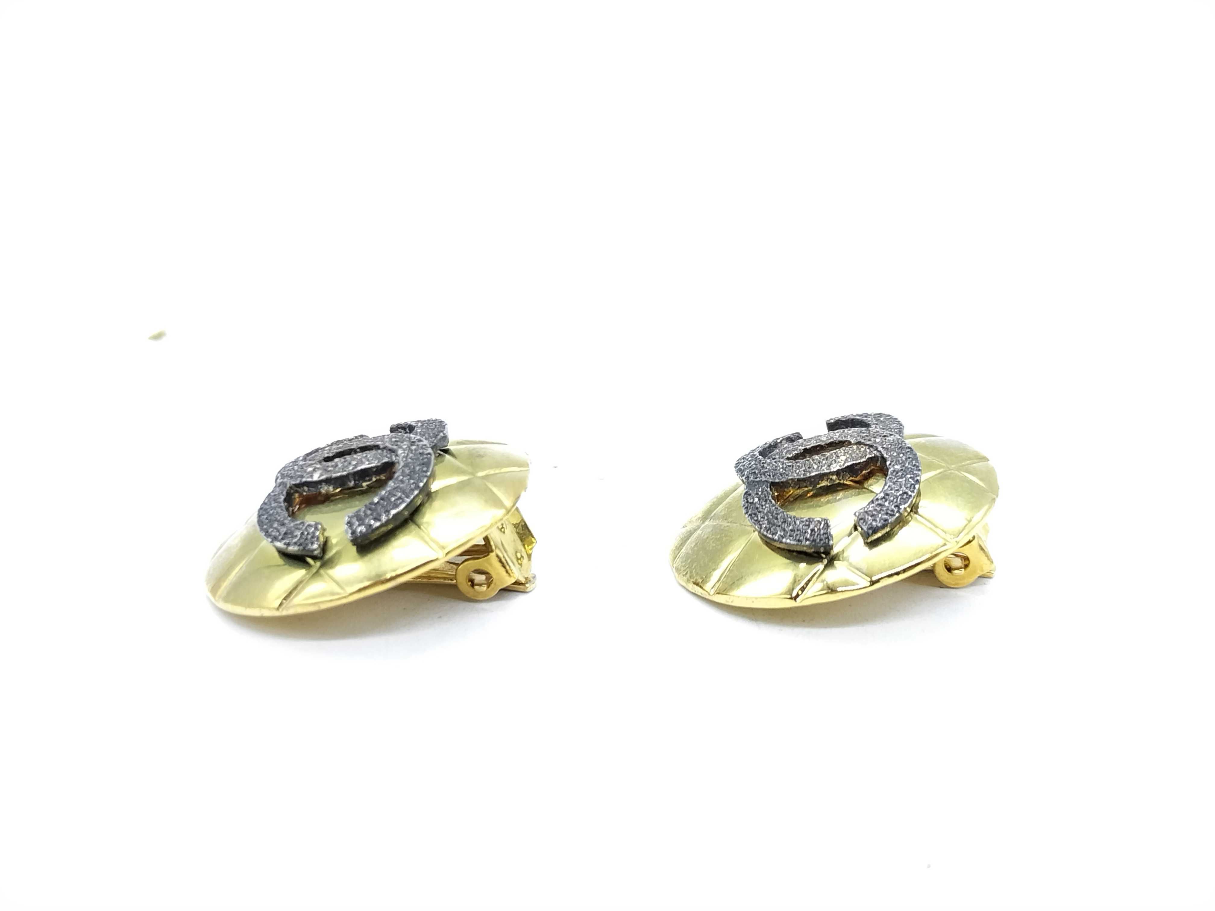 A Pair of Chanel Vintage Quilted CC Logo Clip-On Earrings