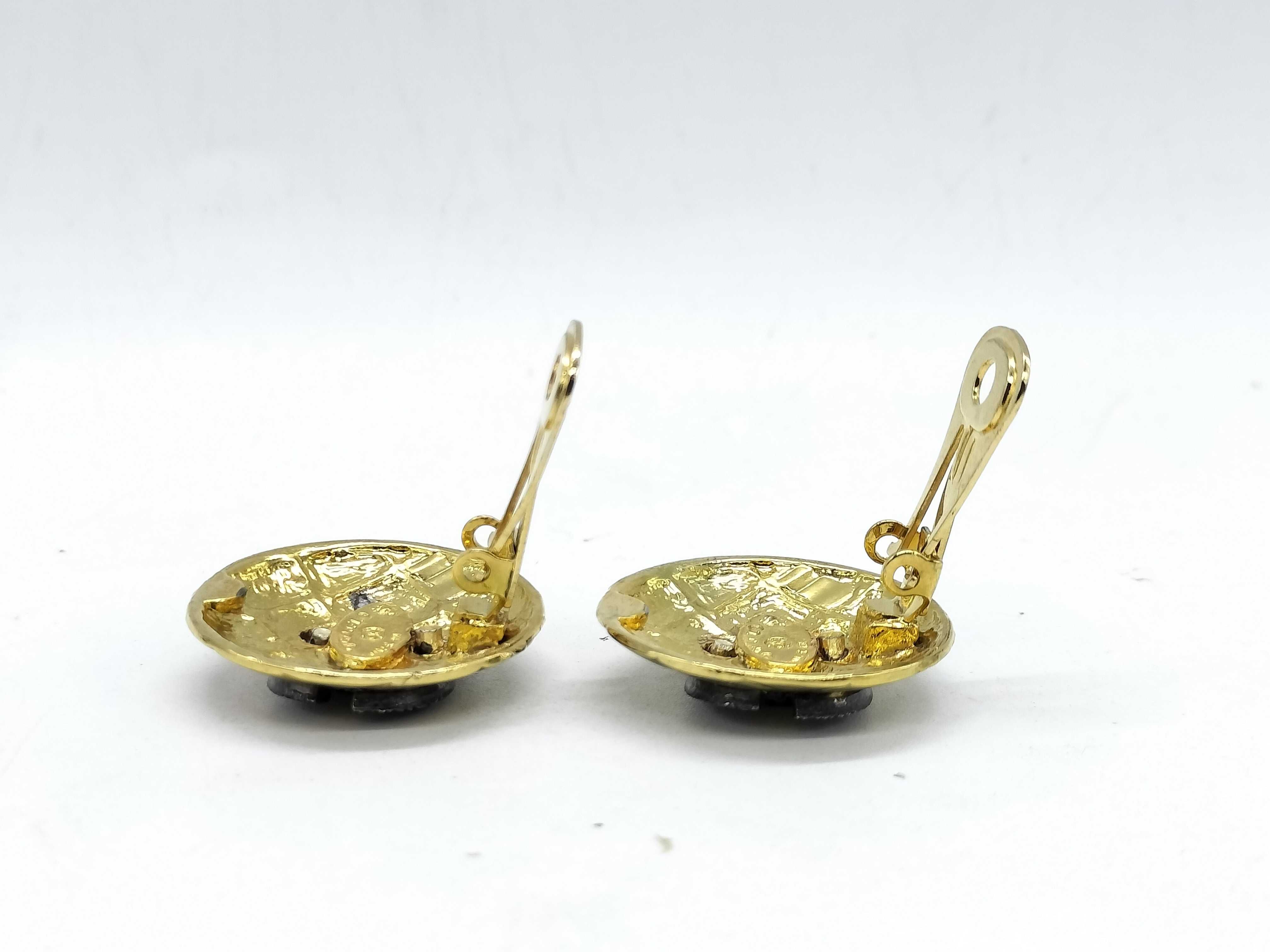 A Pair of Chanel Vintage Quilted CC Logo Clip-On Earrings