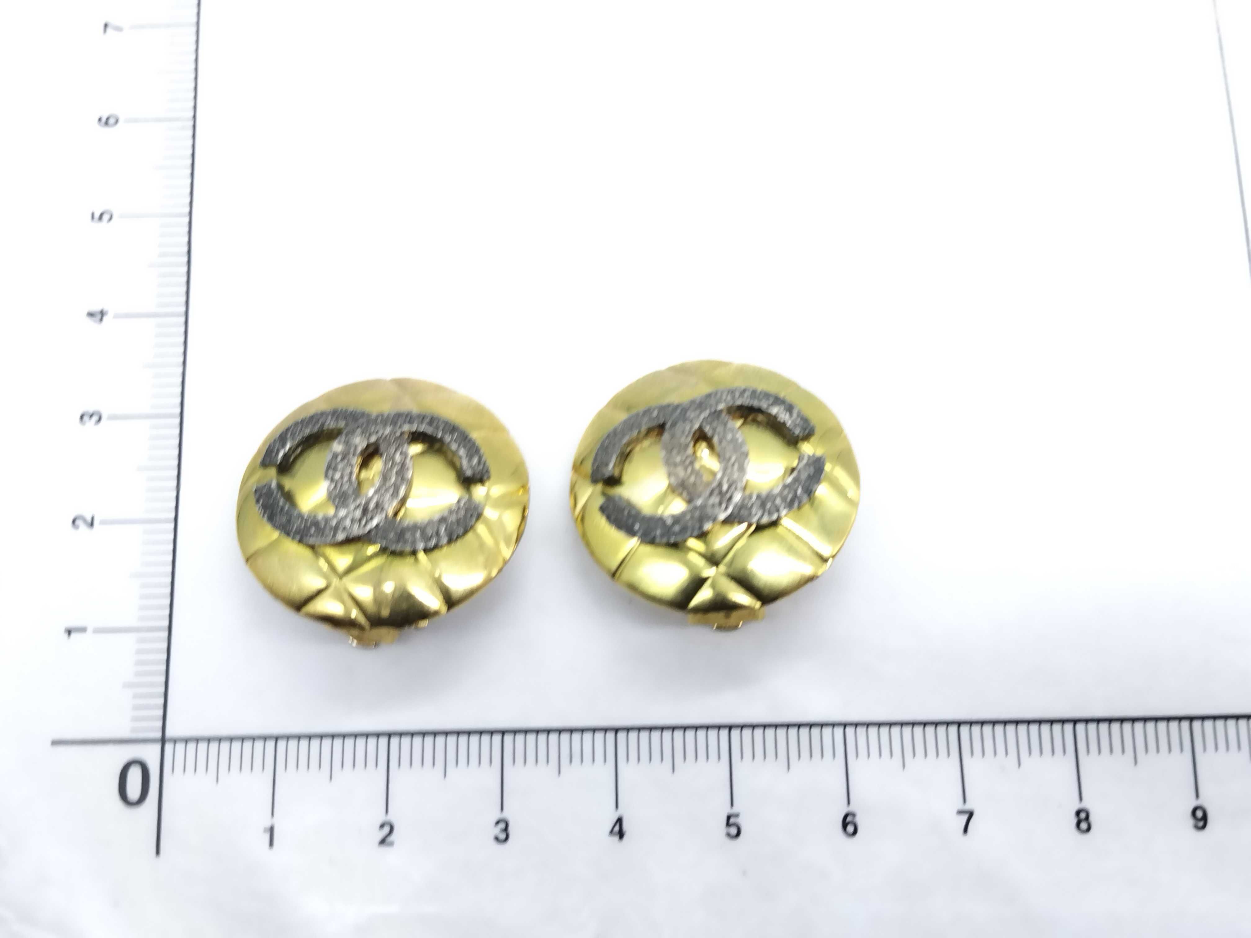 A Pair of Chanel Vintage Quilted CC Logo Clip-On Earrings