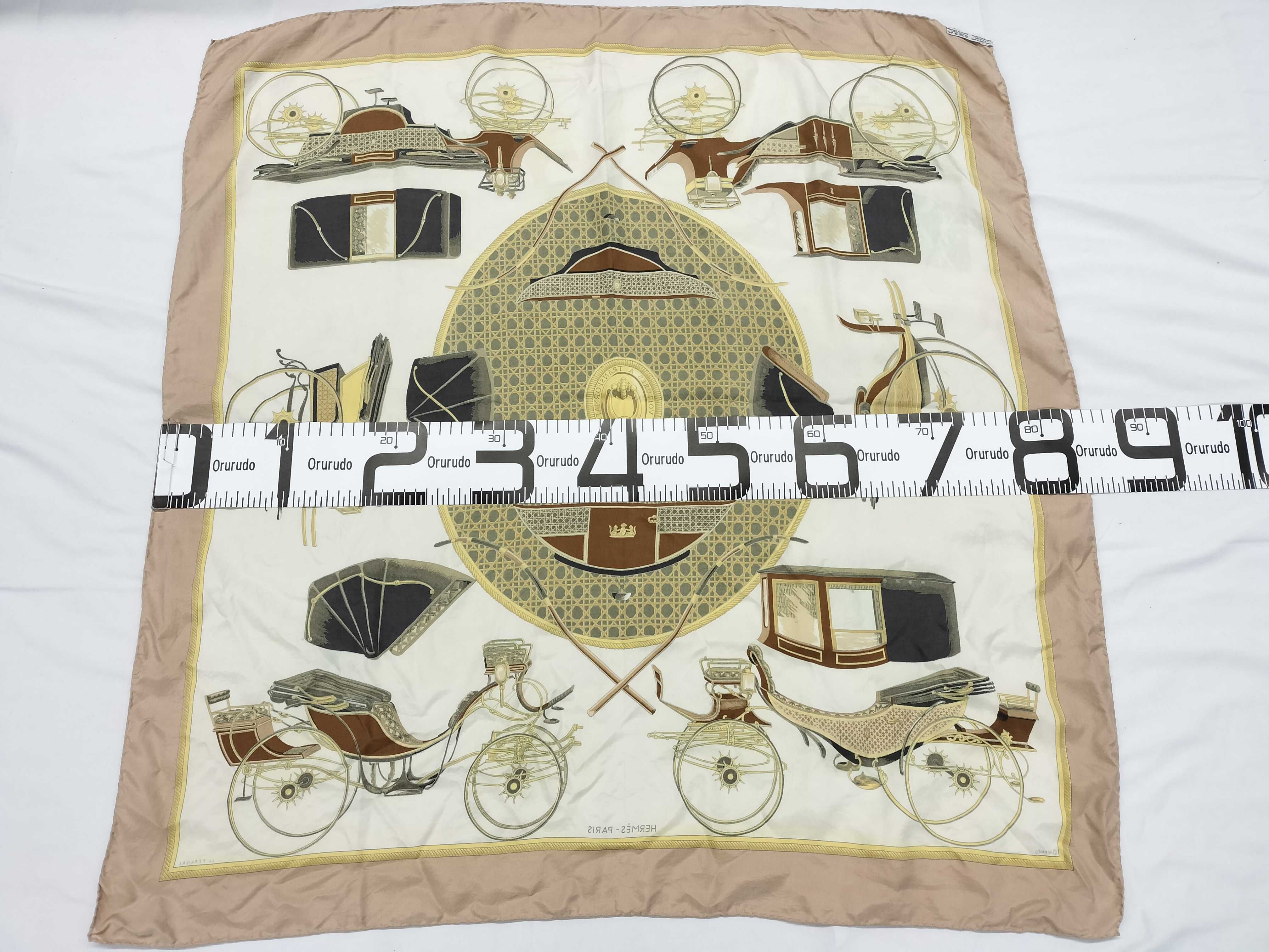 Hermes Silk Carre 90 Scarf in La Voiture a Transformation Pattern