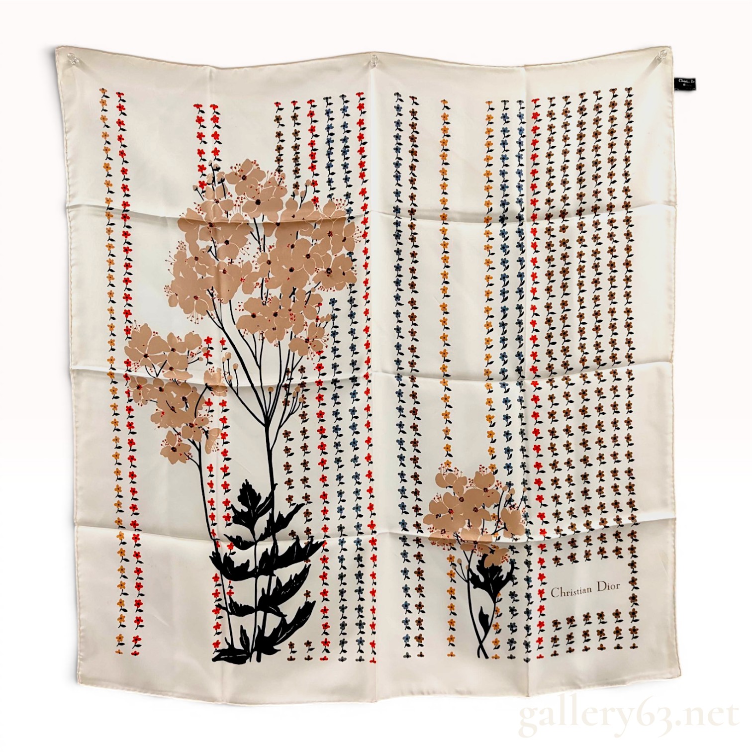 Christian Dior Silk Scarf with Botanical Floral Pattern