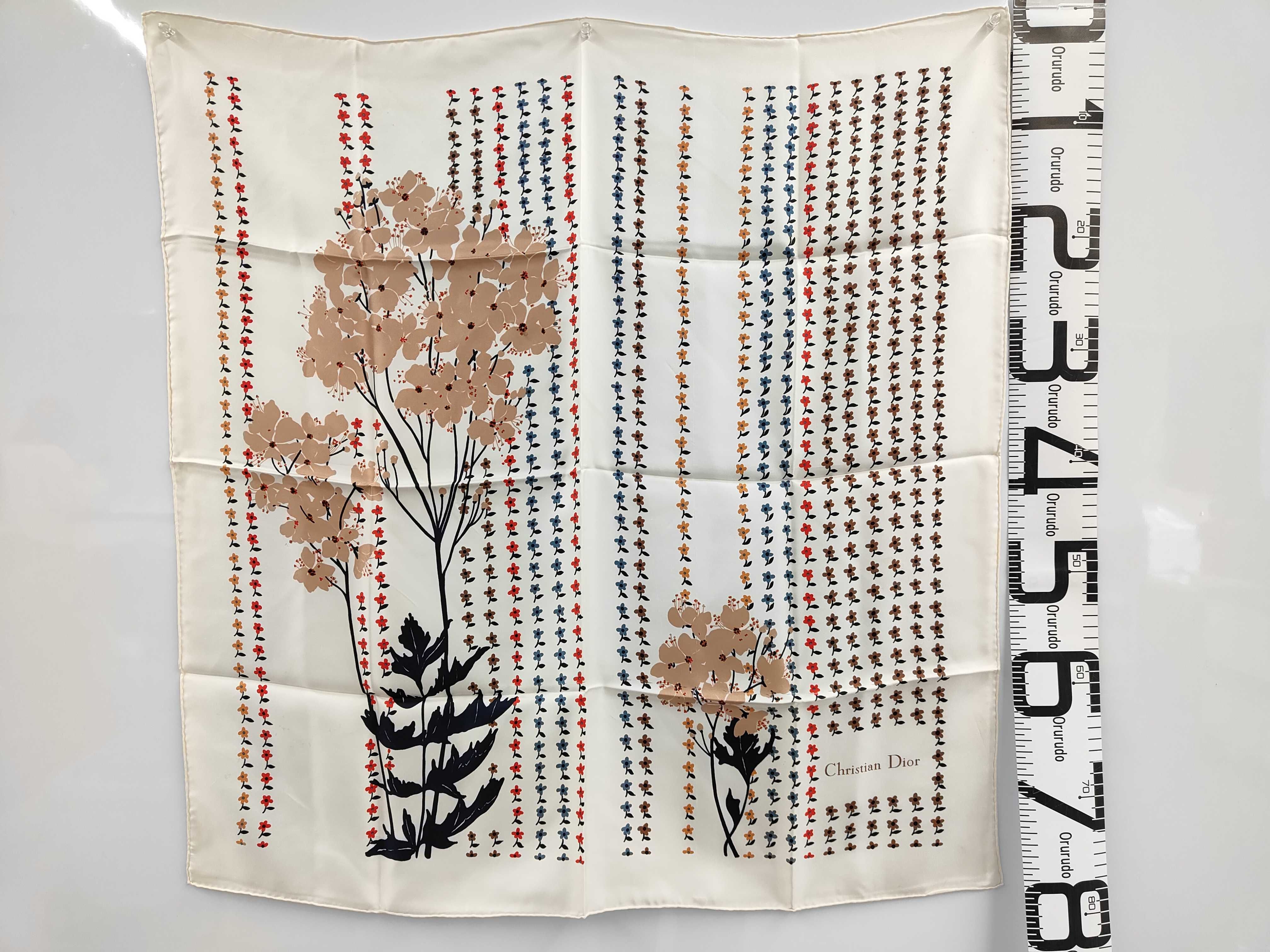 Christian Dior Silk Scarf with Botanical Floral Pattern