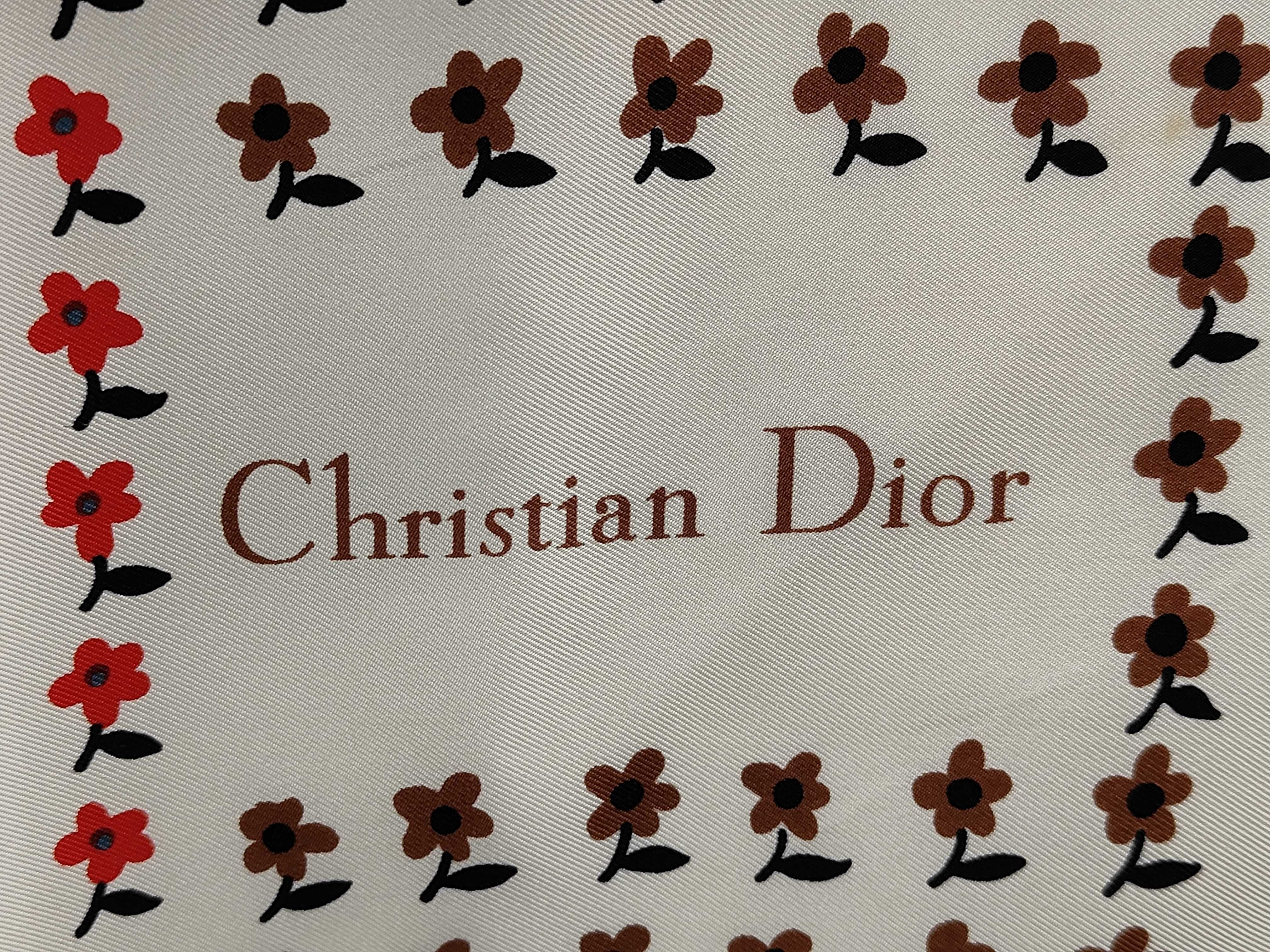 Christian Dior Silk Scarf with Botanical Floral Pattern
