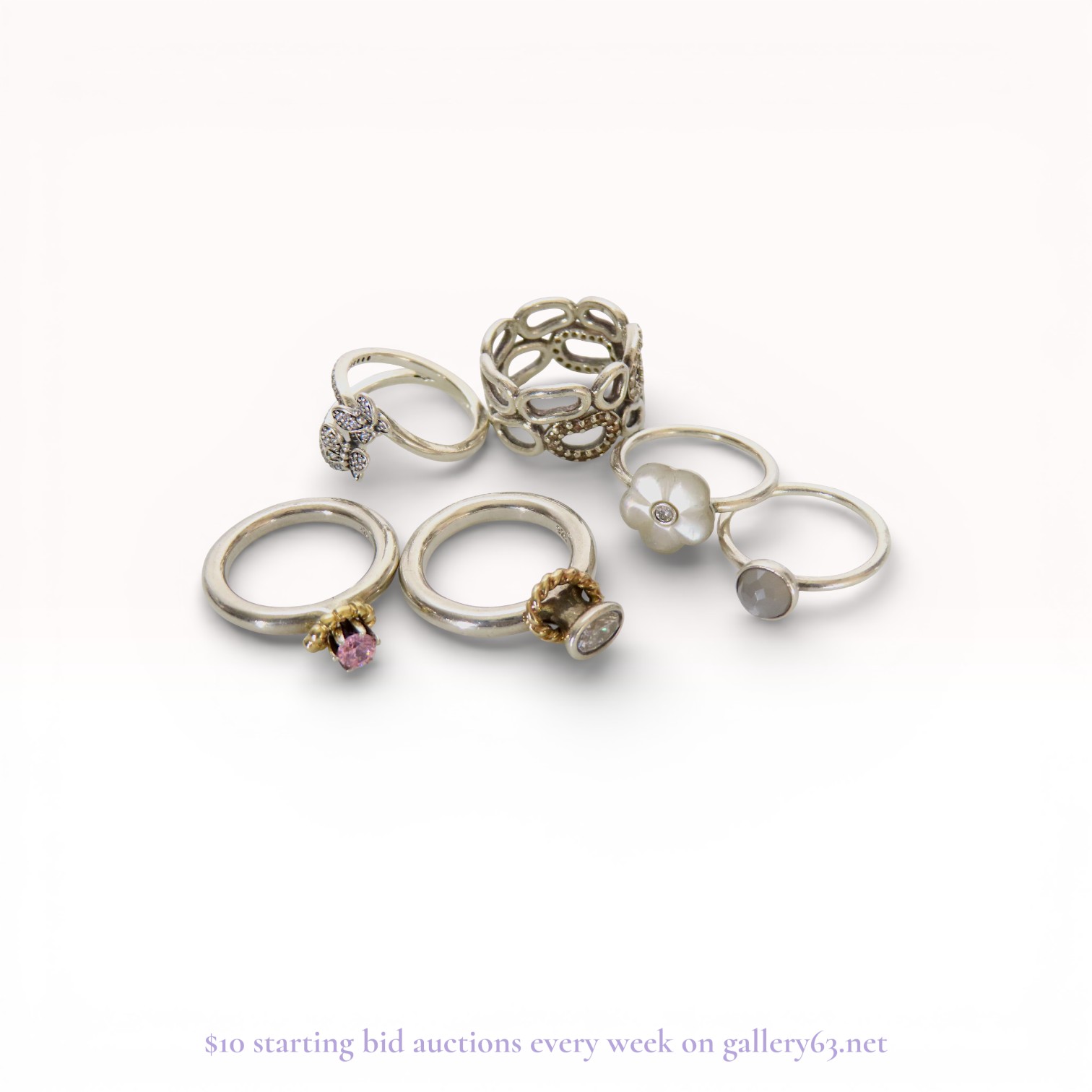 A Collection of Pandora and Sterling Silver Fashion Rings