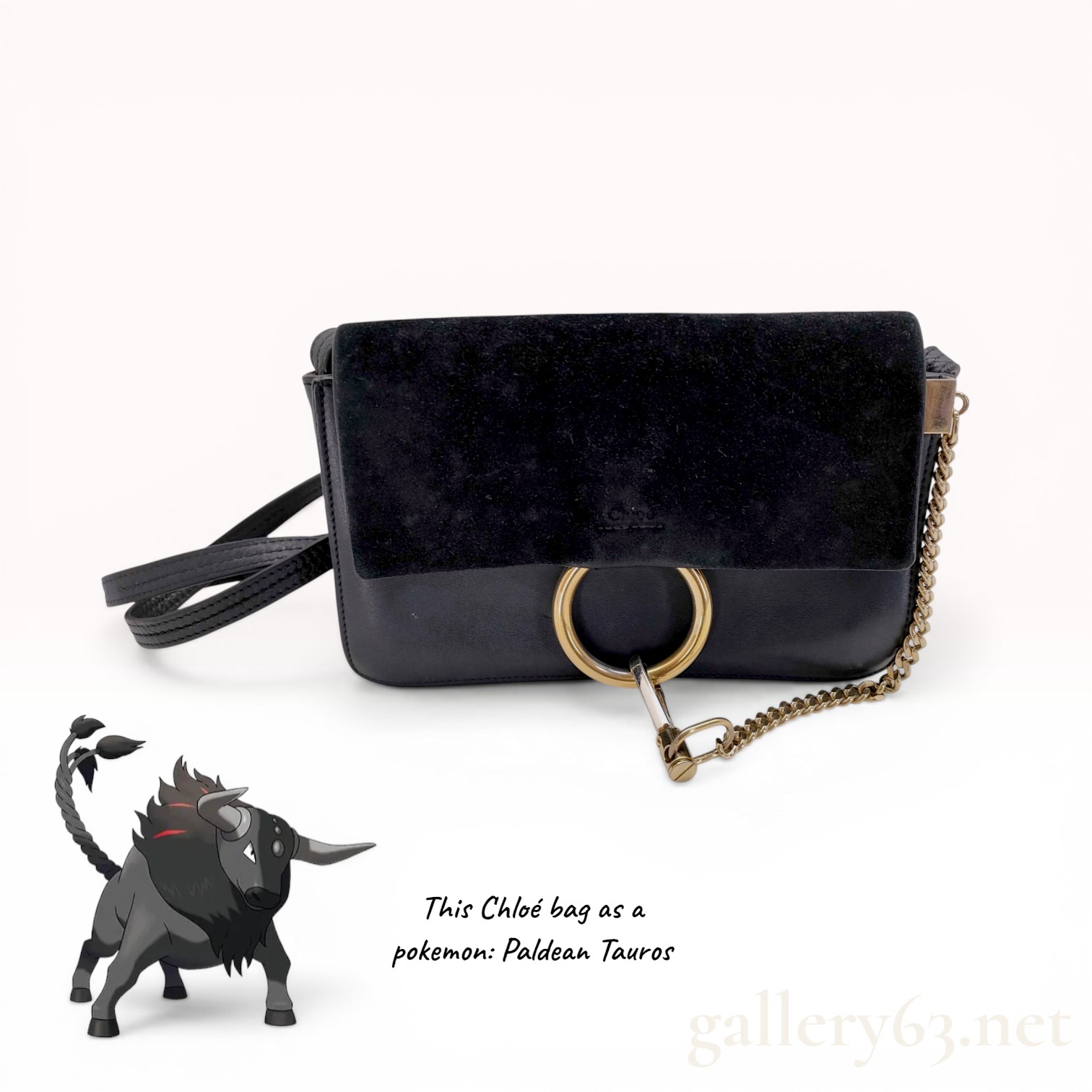Chloe Faye Small Shoulder Bag in Black Leather and Suede