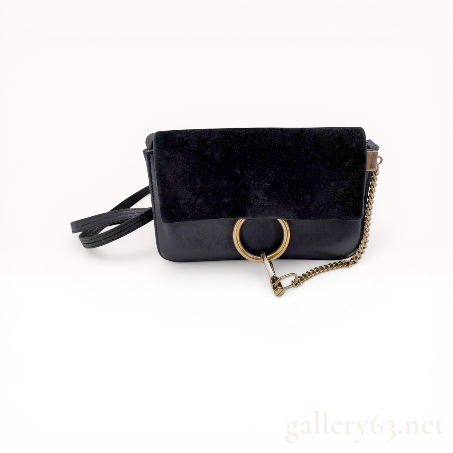 Chloe Faye Small Shoulder Bag in Black Leather and Suede