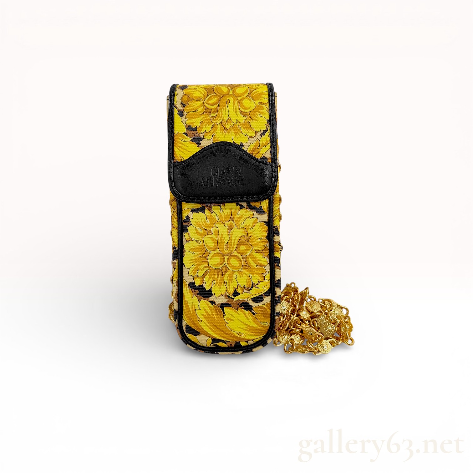 Gianni Versace Vintage Baroque Leopard Print PVC Chain Mobile Case 1990s