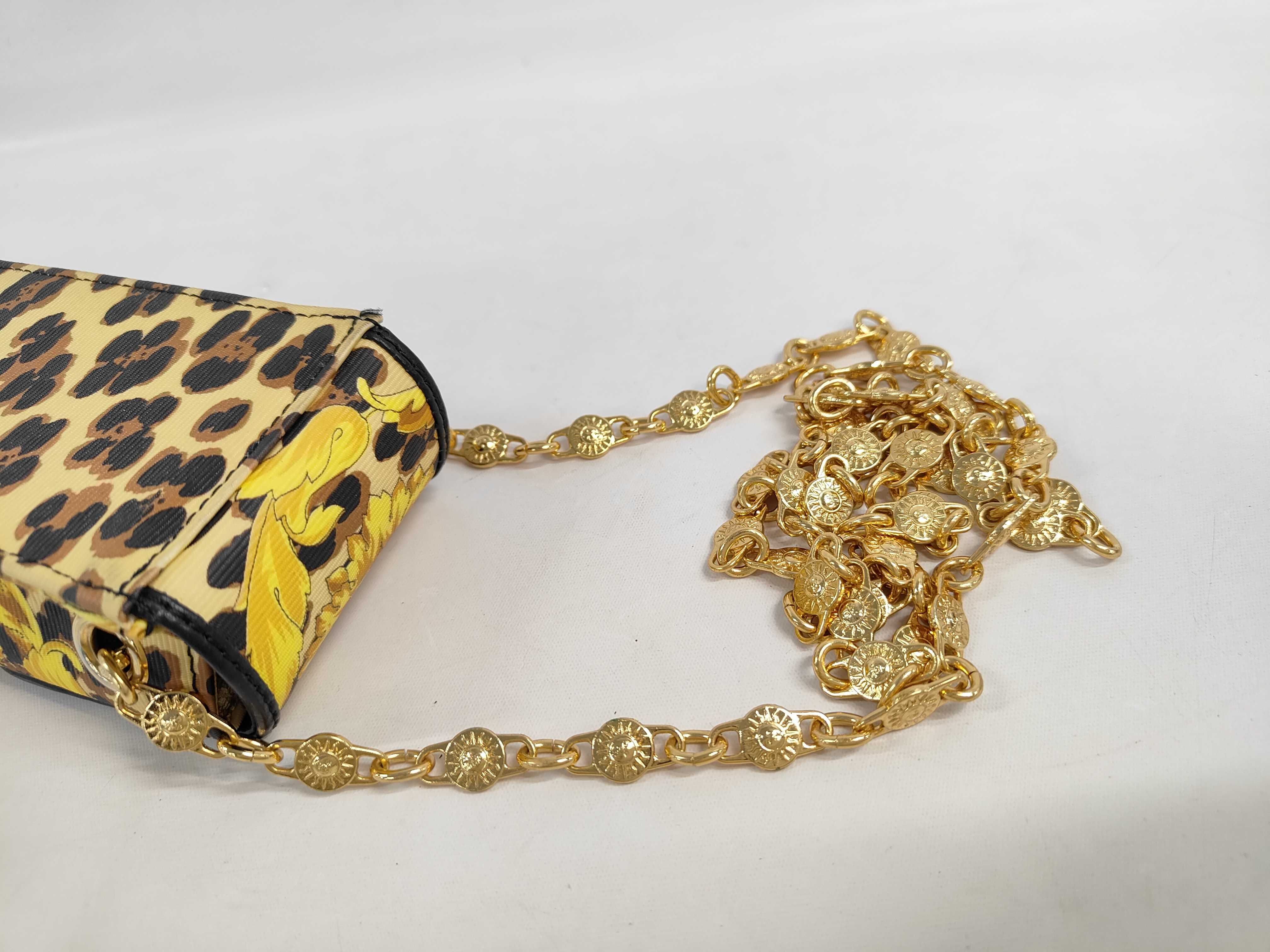 Gianni Versace Vintage Baroque Leopard Print PVC Chain Mobile Case 1990s