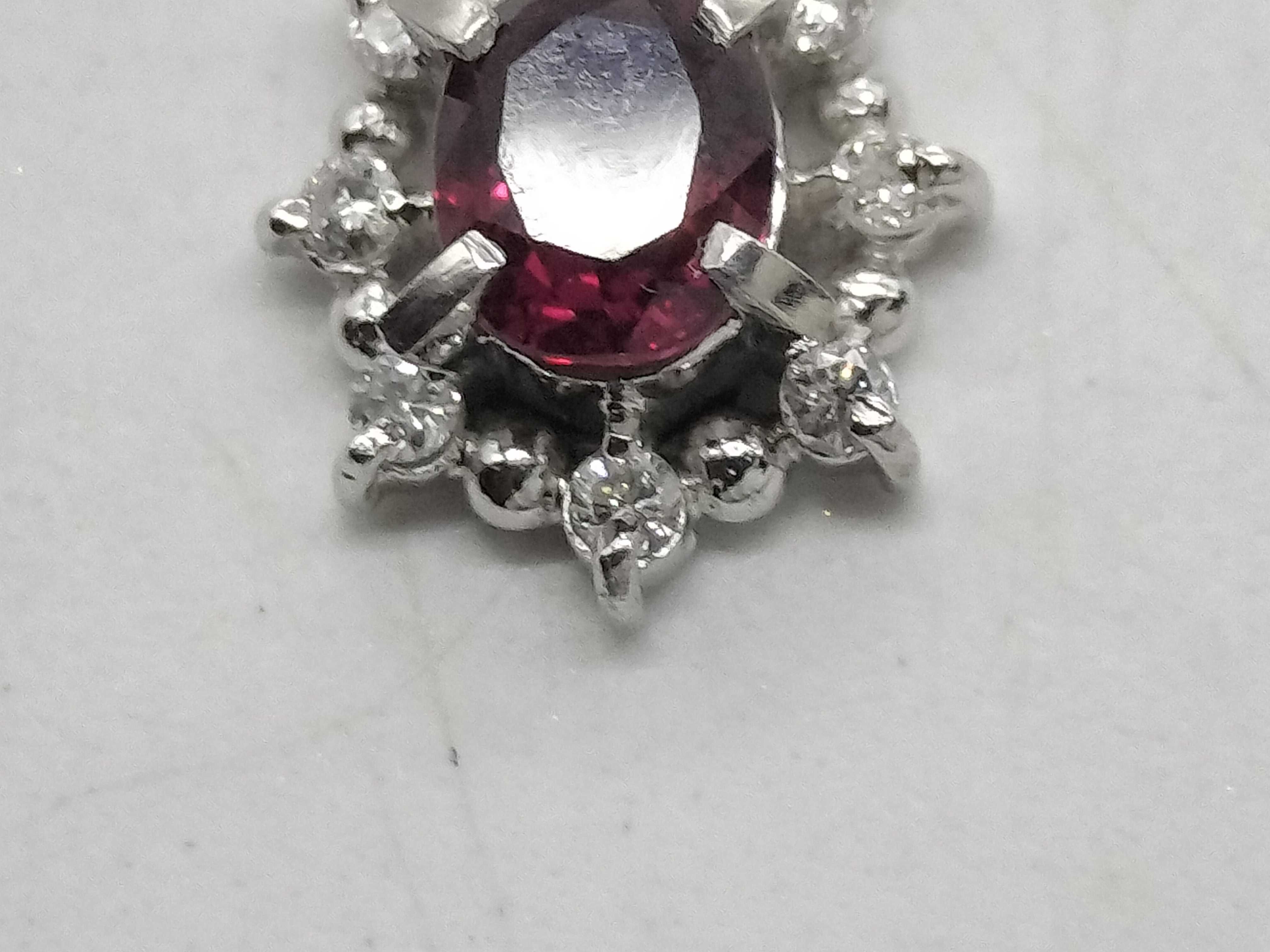 Platinum, Ruby, and Diamond Halo Pendant Necklace