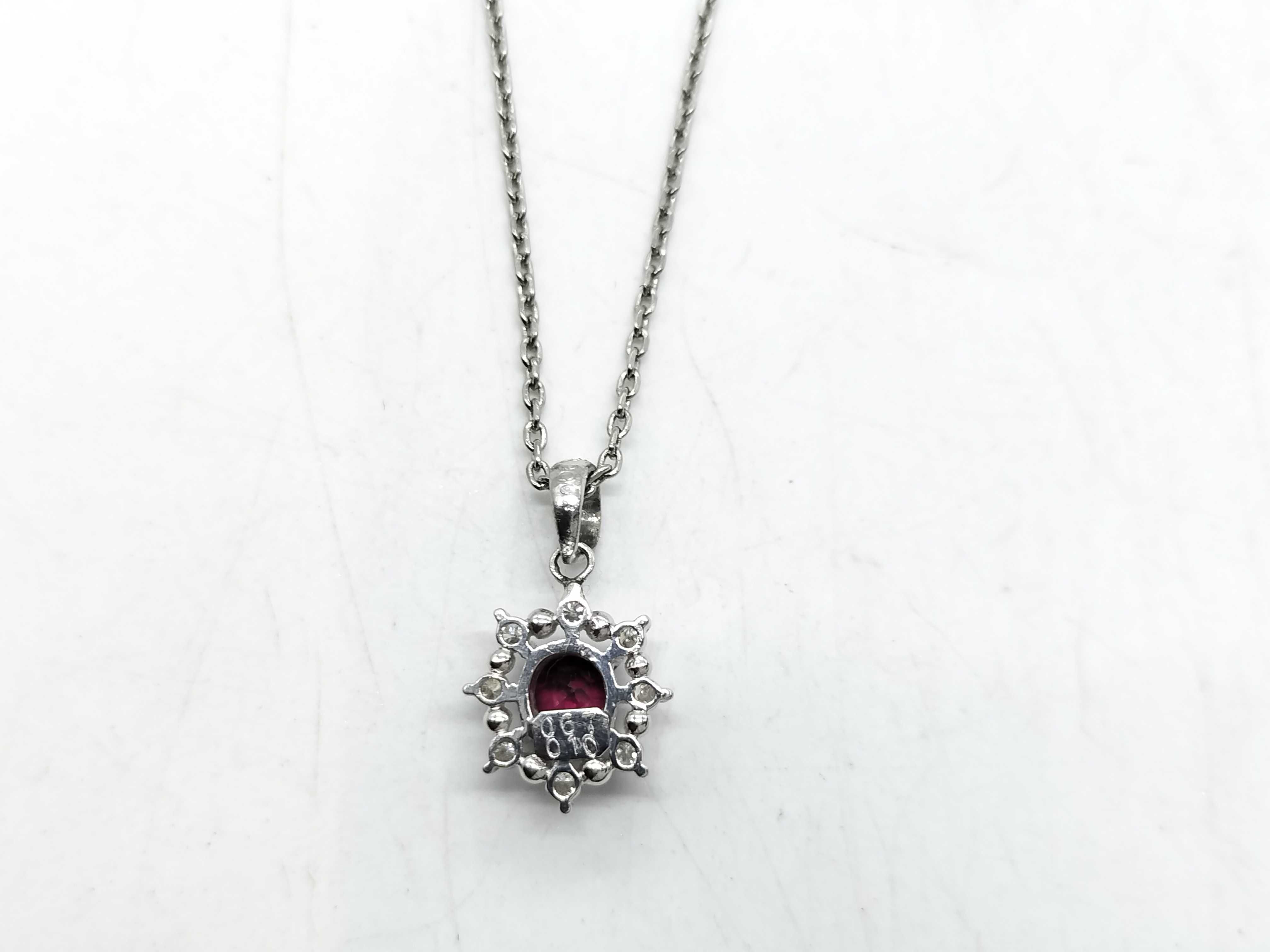 Platinum, Ruby, and Diamond Halo Pendant Necklace