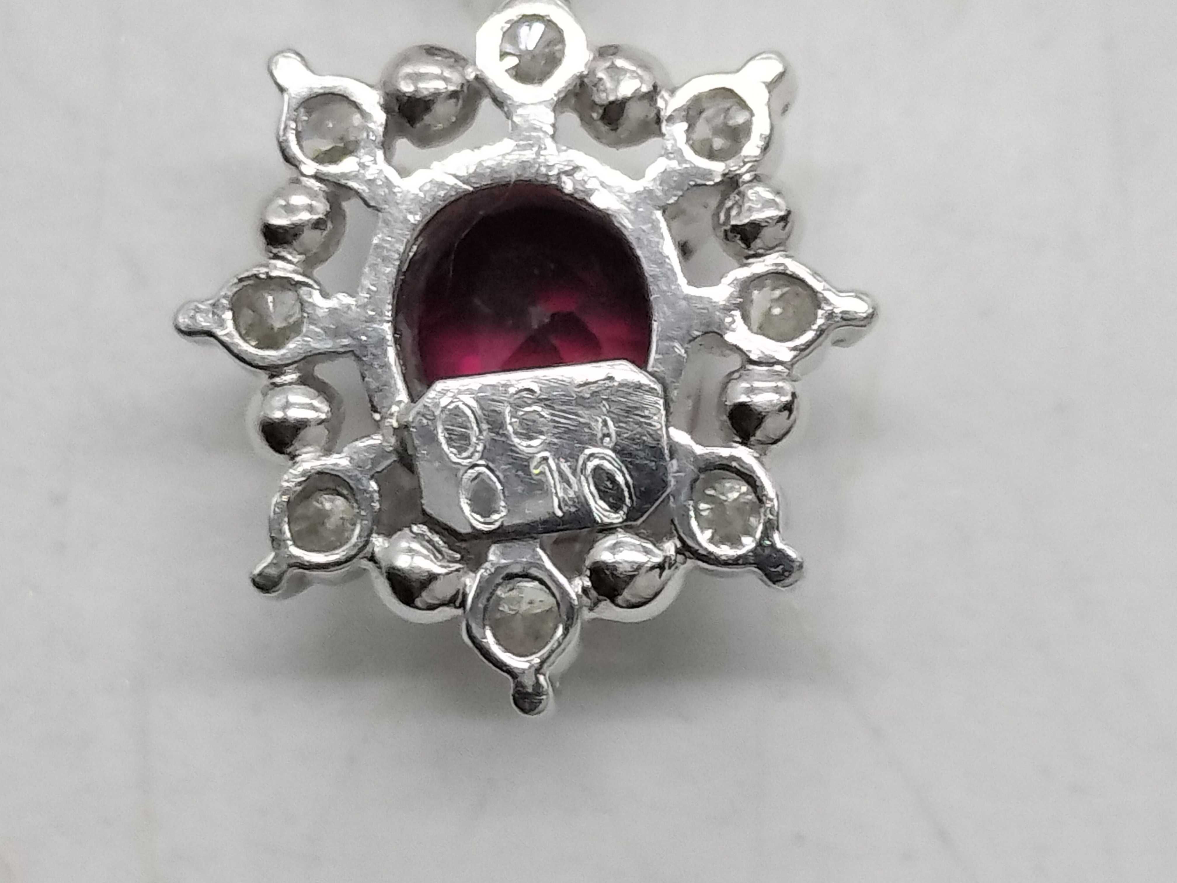 Platinum, Ruby, and Diamond Halo Pendant Necklace