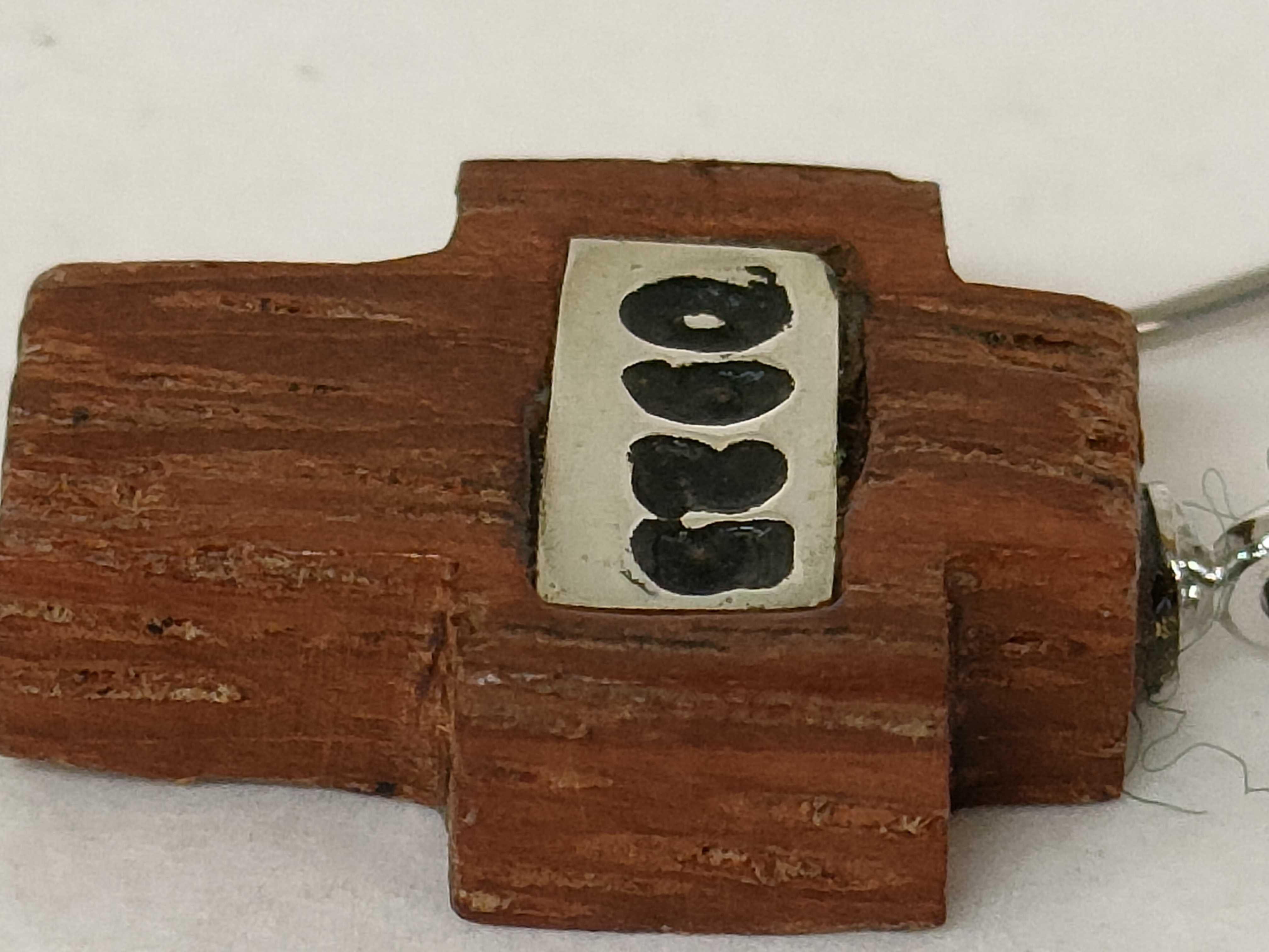 A Pair of Carved Wood Cross Dangle Earrings with Sterling Silver Accents
