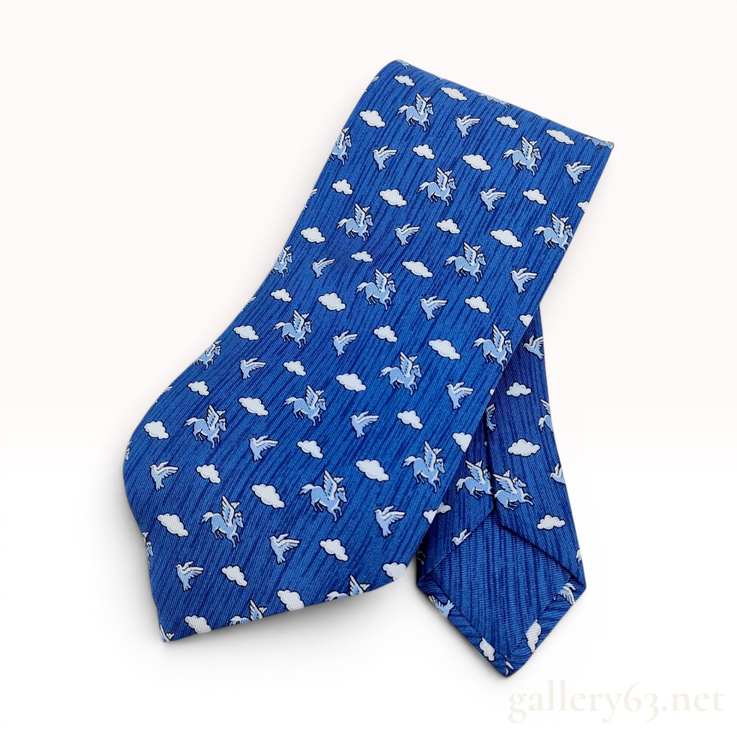 Hermes Blue Silk Pegasus and Dove Pattern Necktie