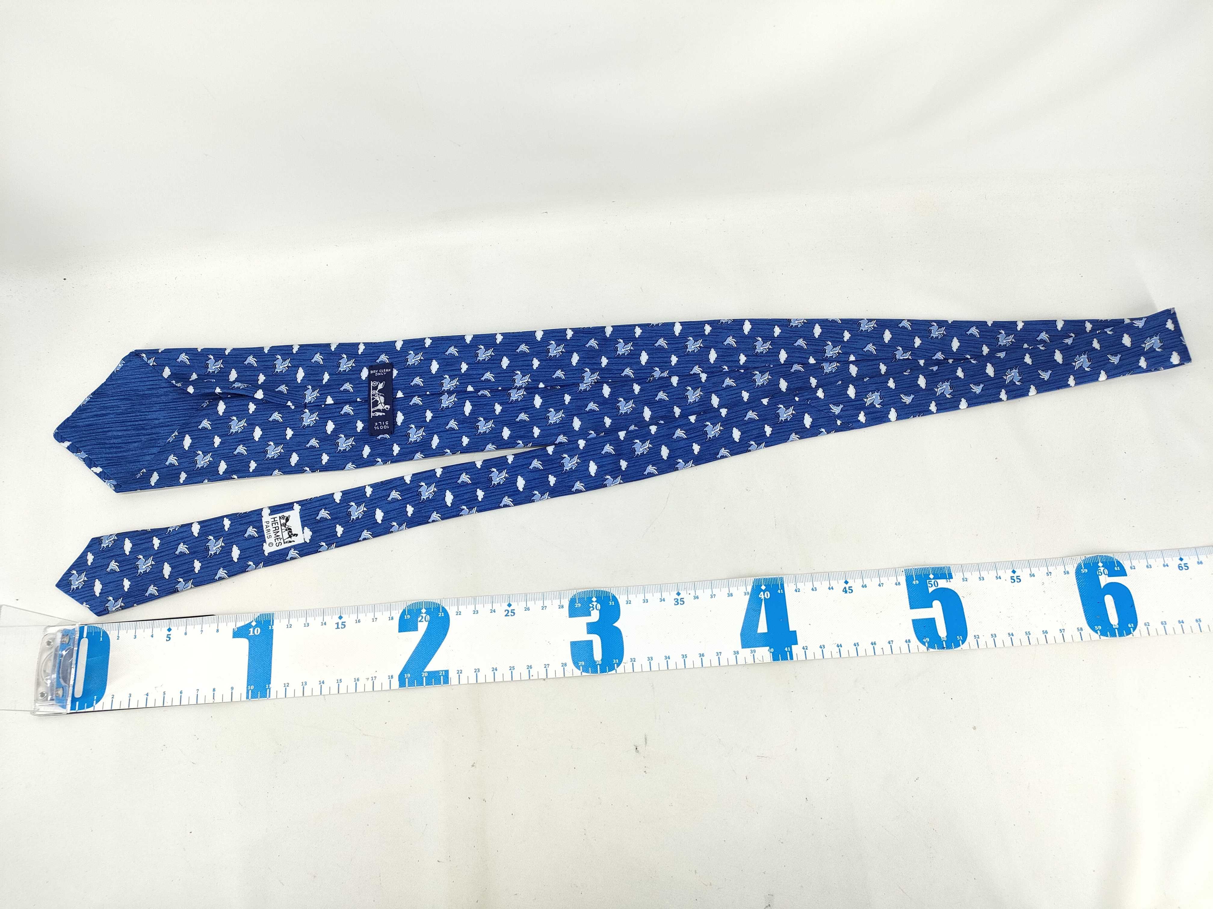 Hermes Blue Silk Pegasus and Dove Pattern Necktie