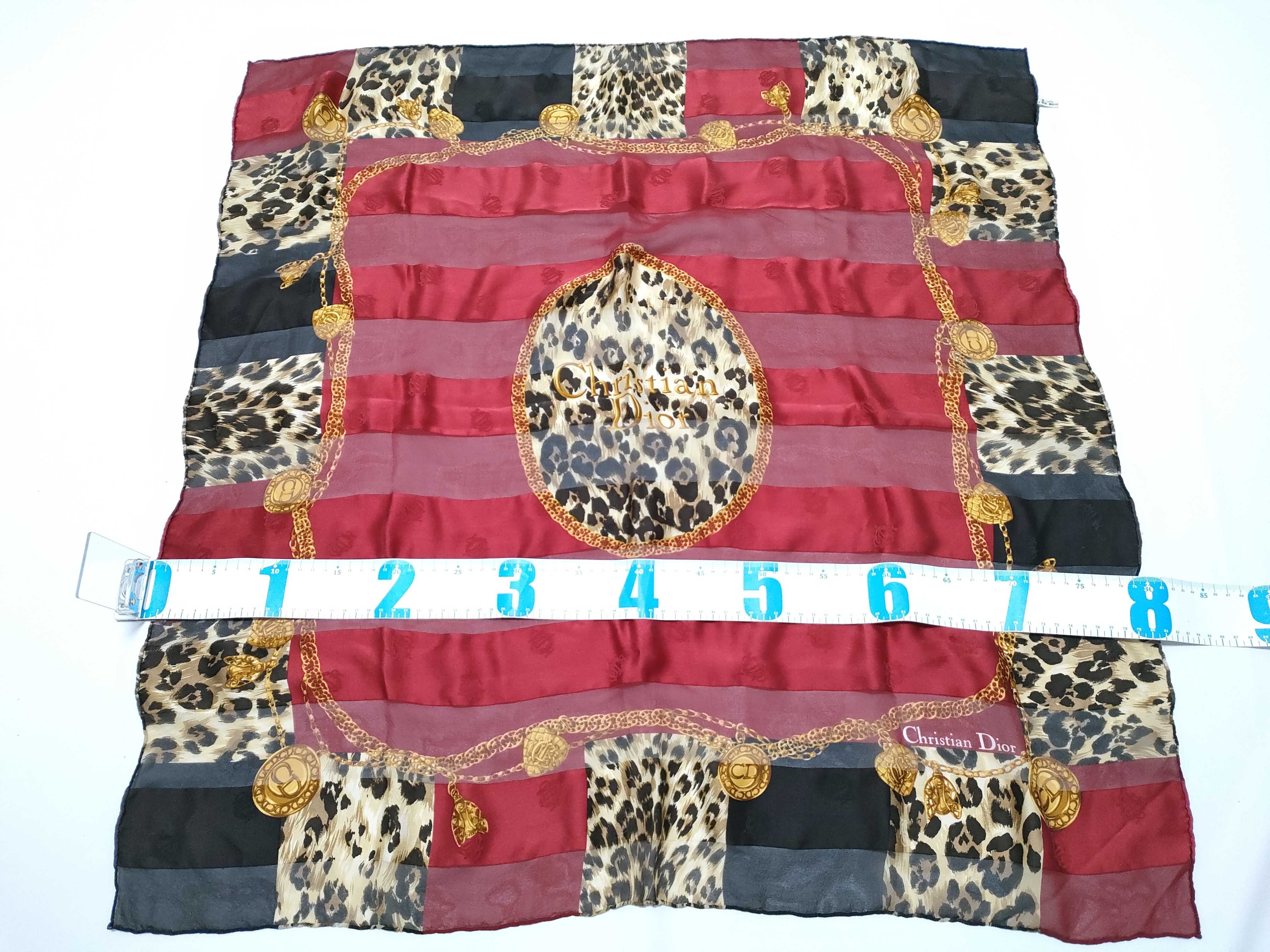 Christian Dior Vintage Leopard and Striped Silk Square Scarf