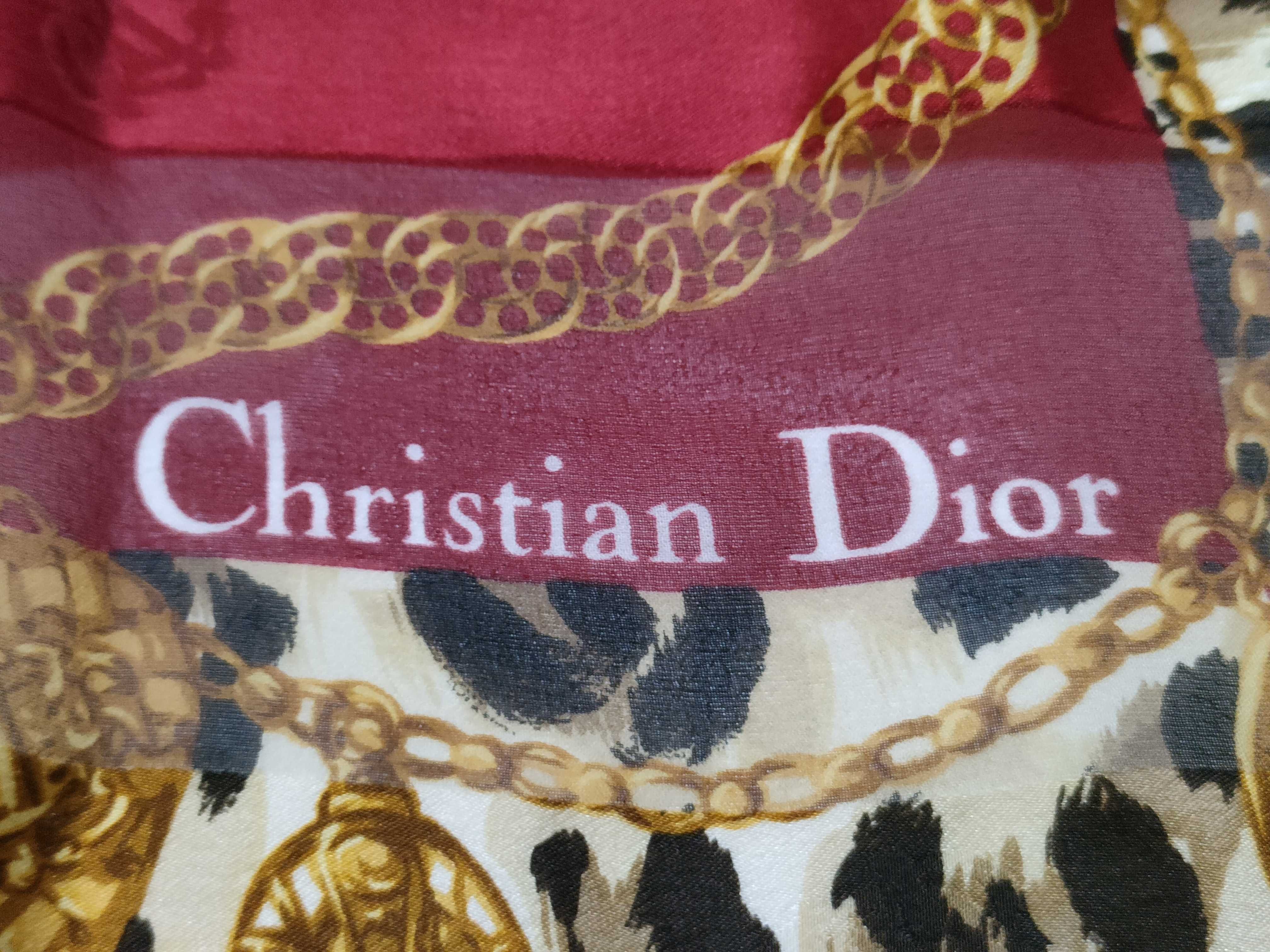 Christian Dior Vintage Leopard and Striped Silk Square Scarf