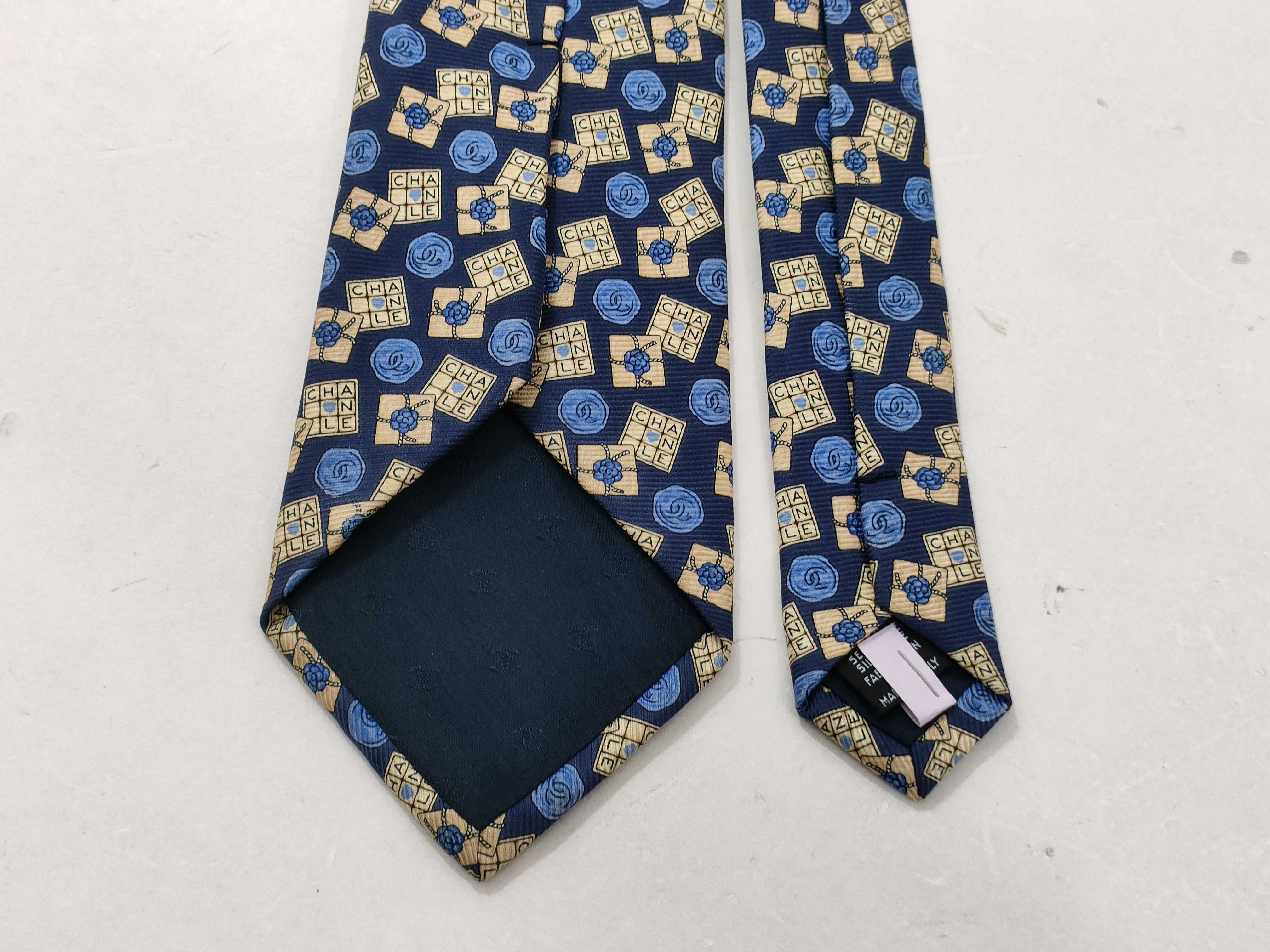 Chanel Navy Blue Silk Gift Box and Camellia Pattern Men's Necktie