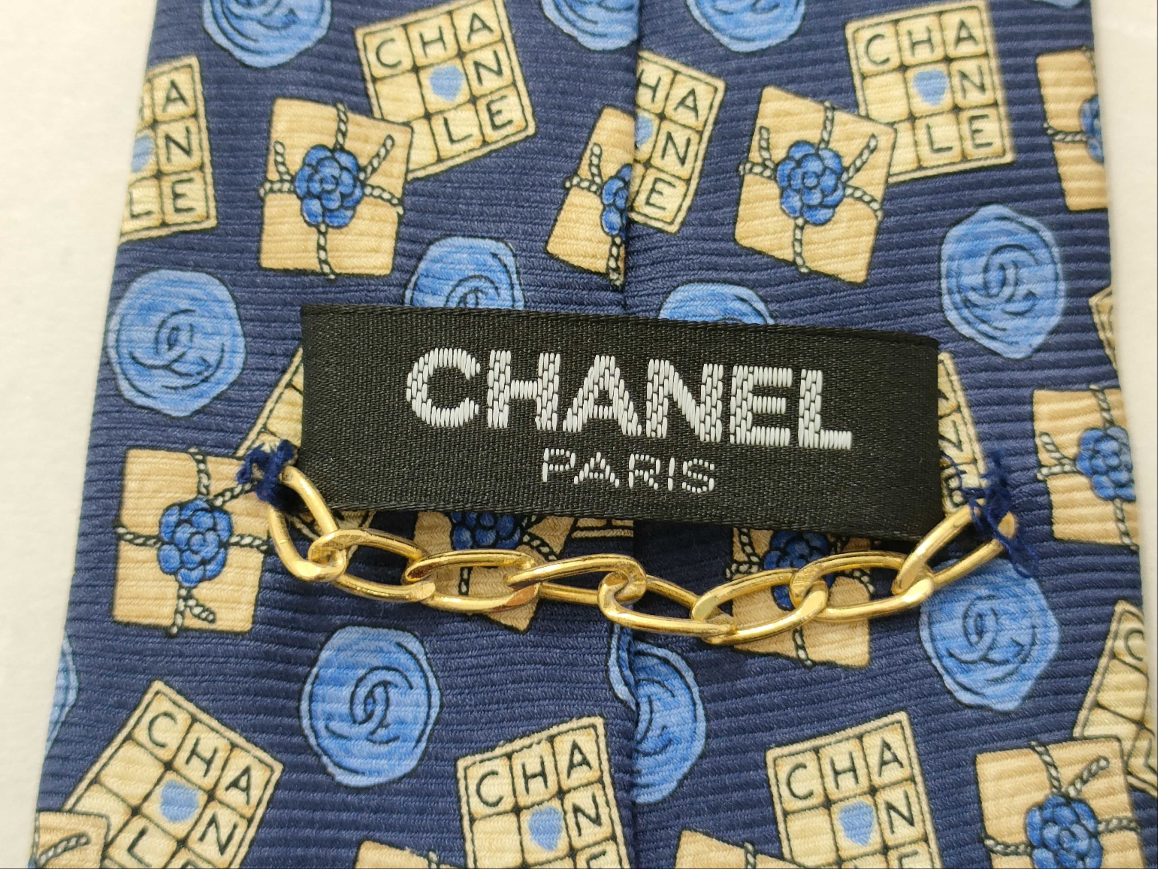 Chanel Navy Blue Silk Gift Box and Camellia Pattern Men's Necktie