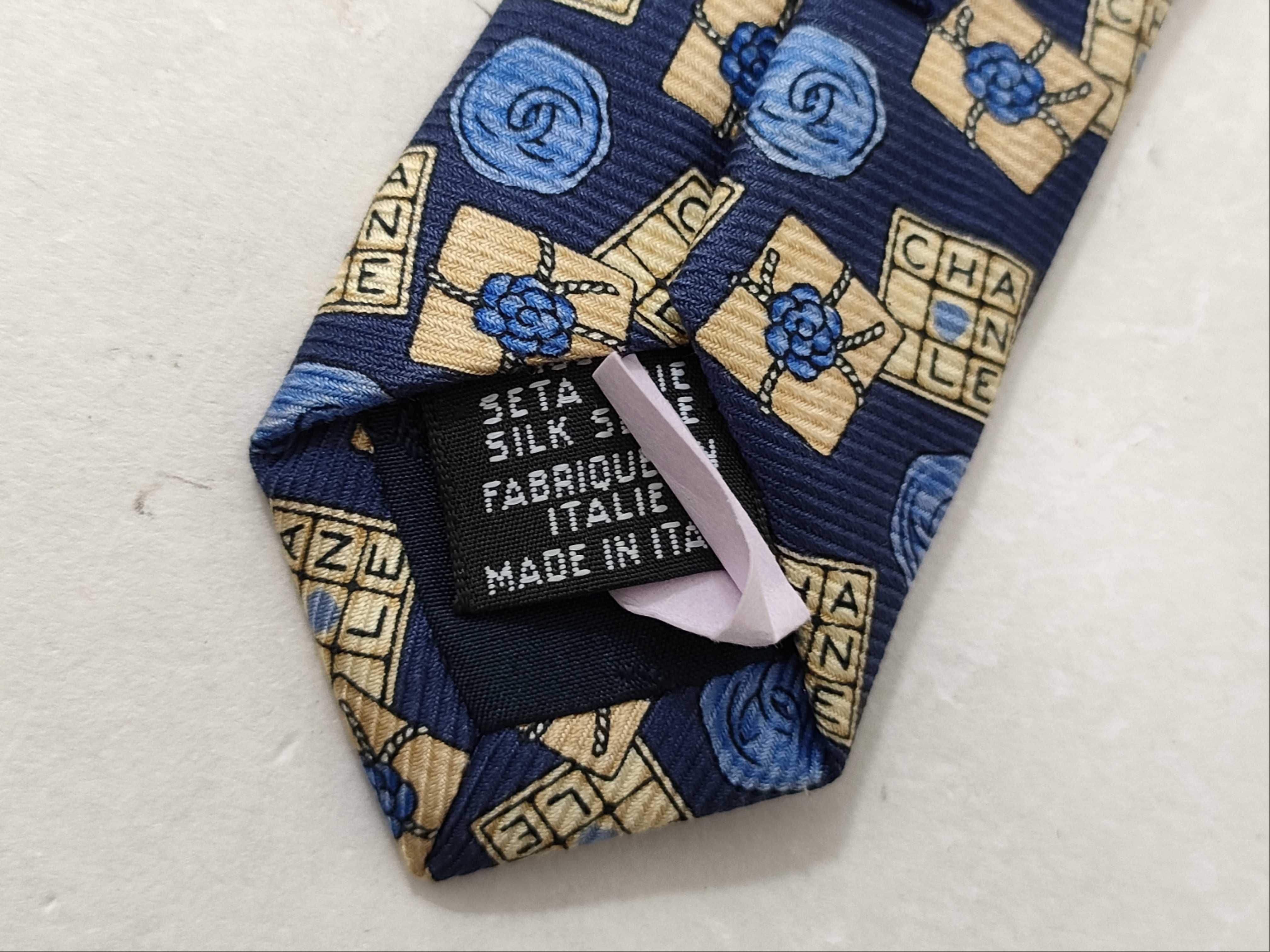 Chanel Navy Blue Silk Gift Box and Camellia Pattern Men's Necktie