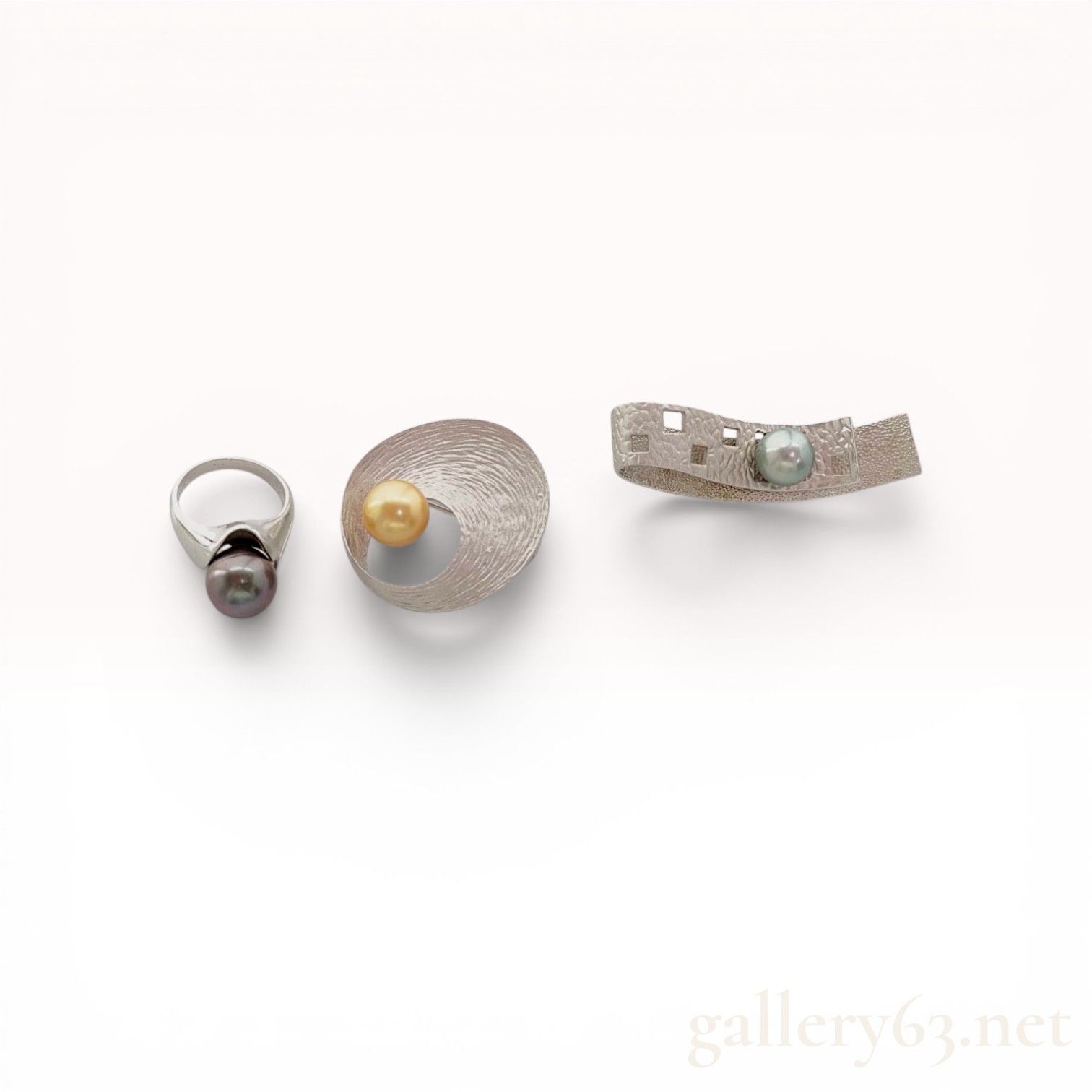 A Trio of Modernist Cultured Pearl and Sterling Silver Jewelry