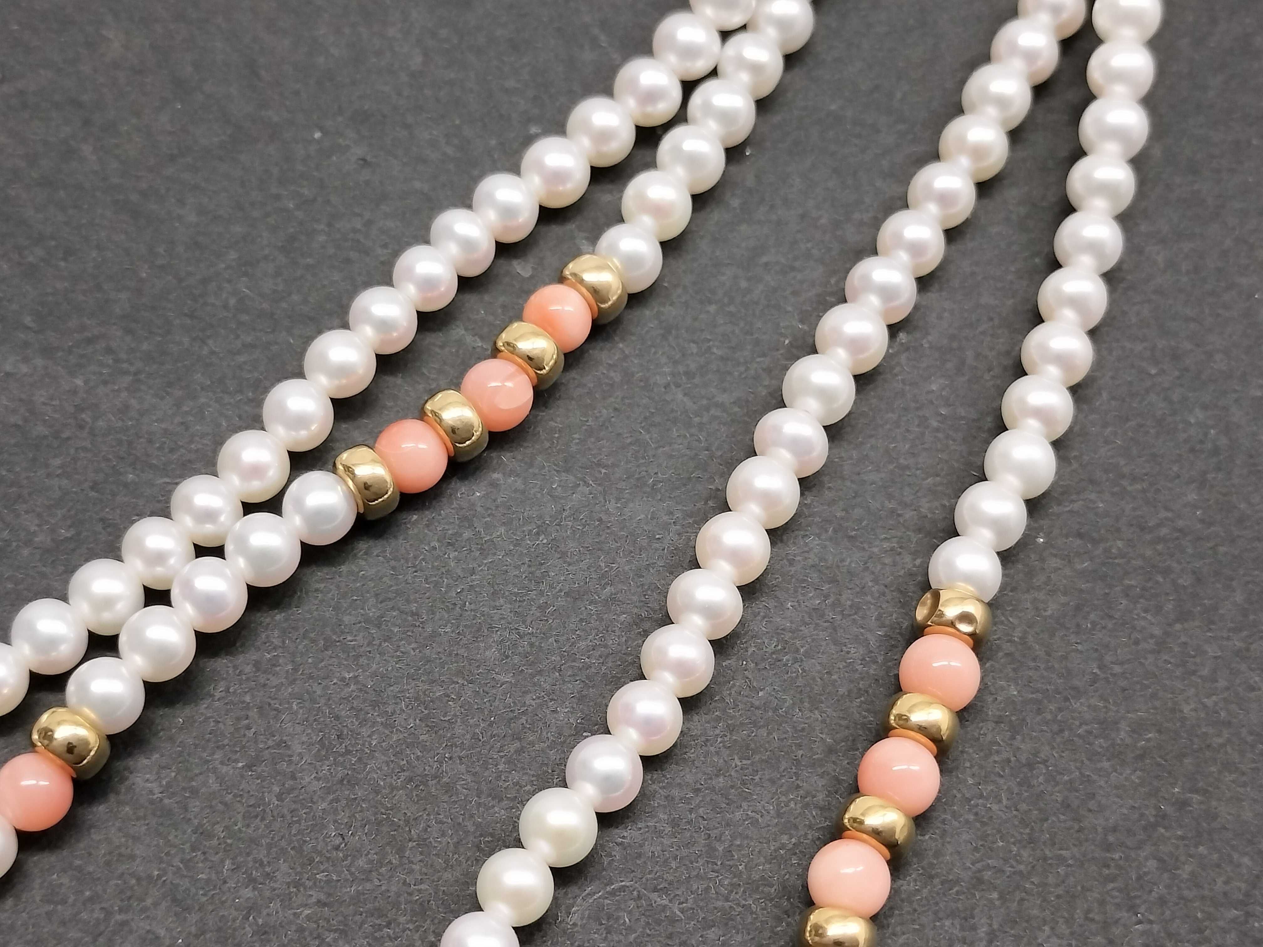 A Trio of Pearl, Amethyst, and Coral-Style Beaded Necklaces