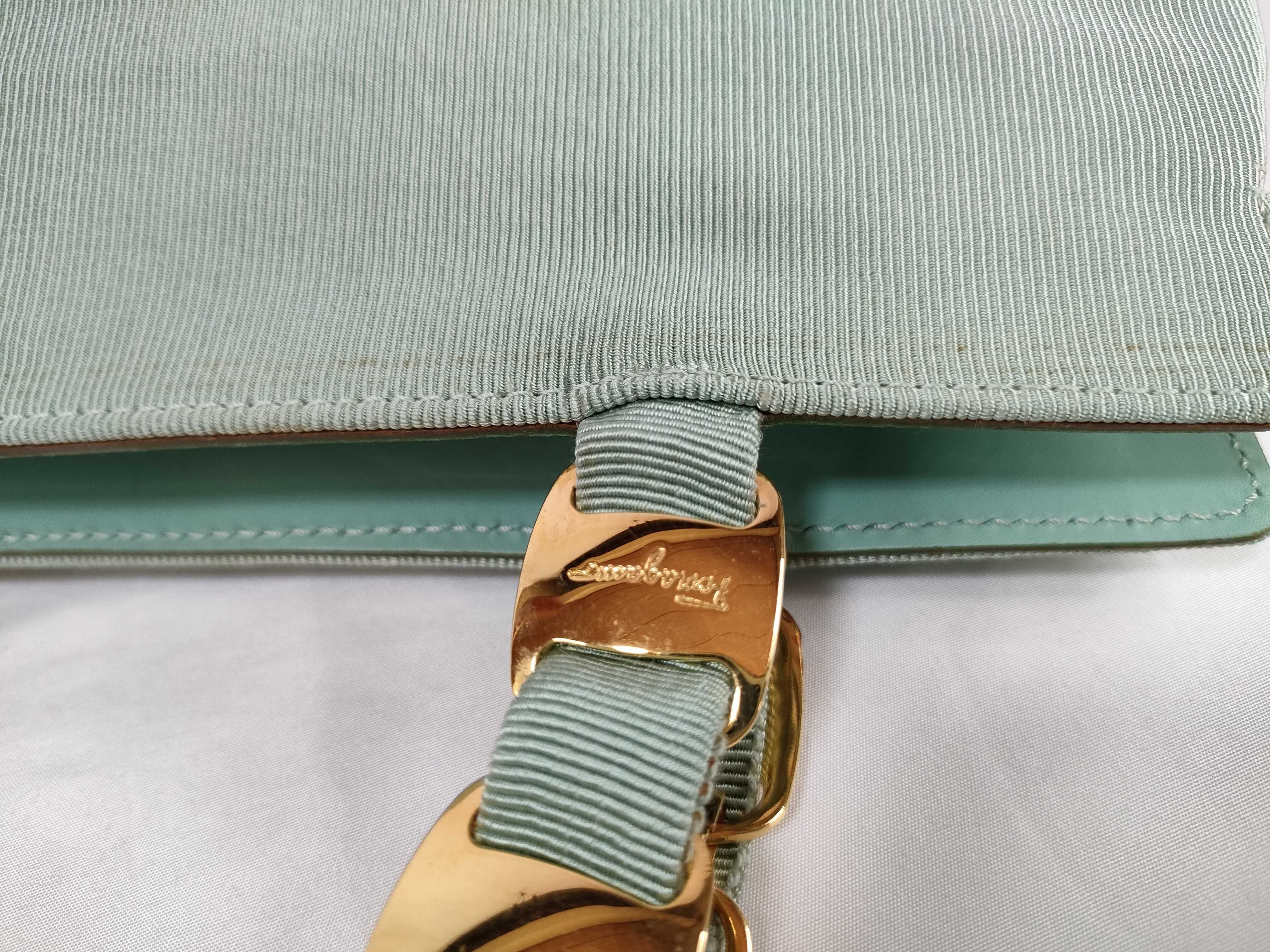Salvatore Ferragamo Mint Green Tiered Grosgrain Ribbon Top Handle Bag