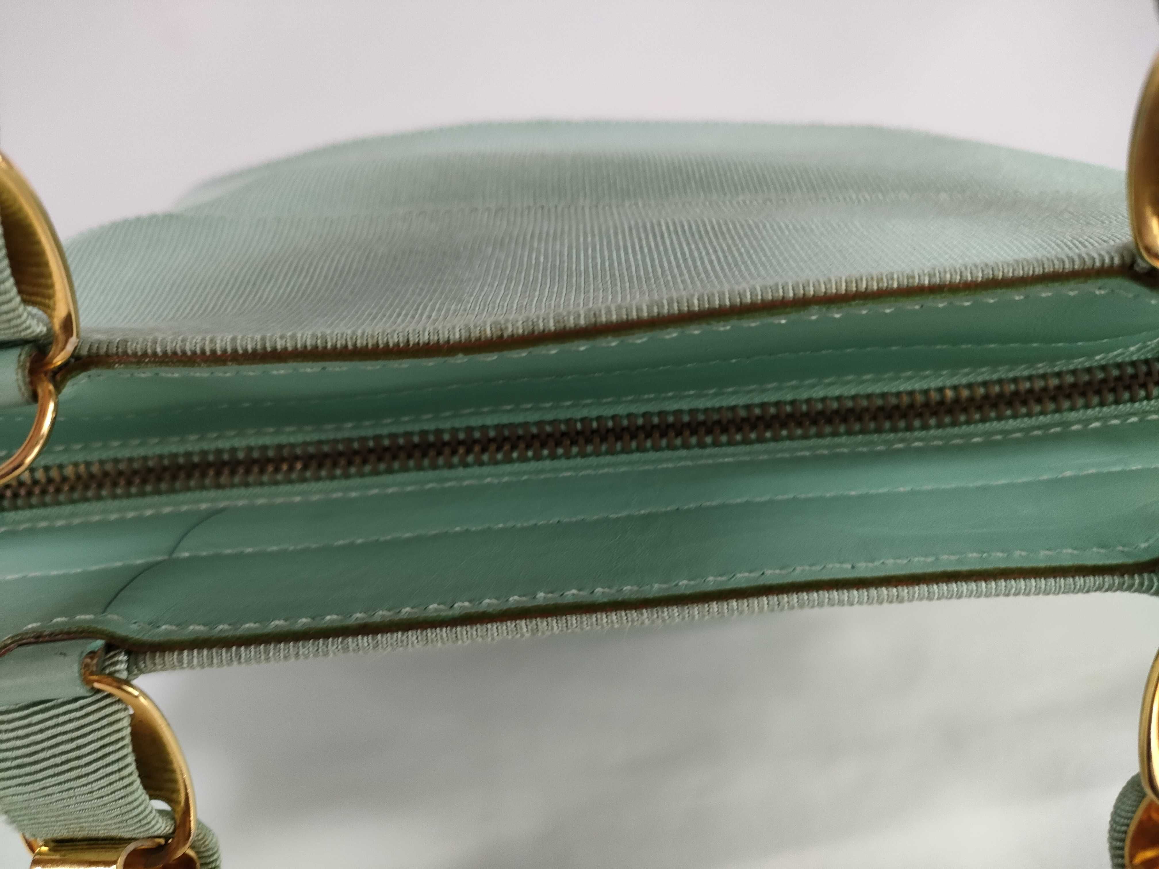 Salvatore Ferragamo Mint Green Tiered Grosgrain Ribbon Top Handle Bag