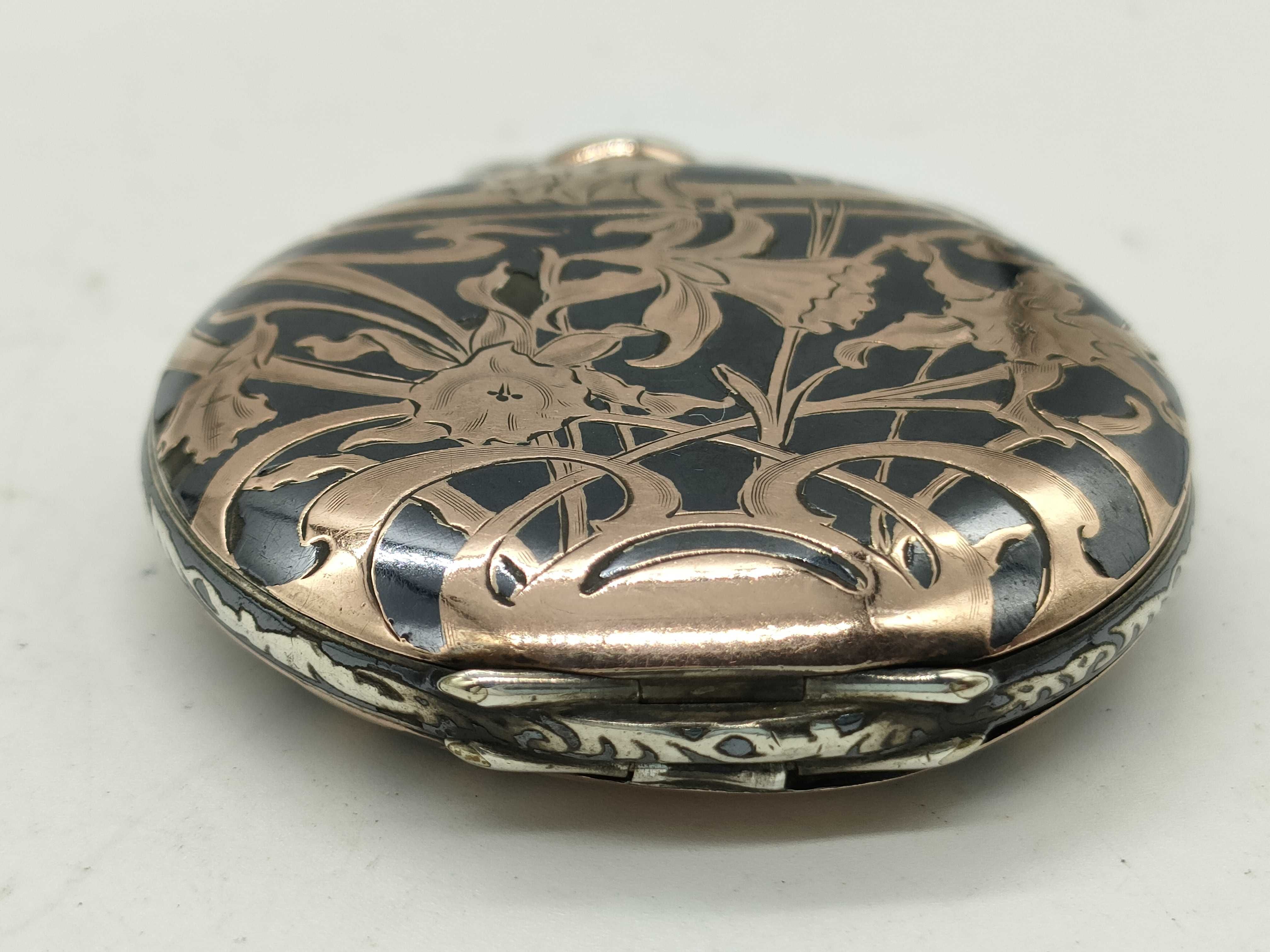 Huguenin Freres Art Nouveau Niello 800 Silver Pocket Watch Case