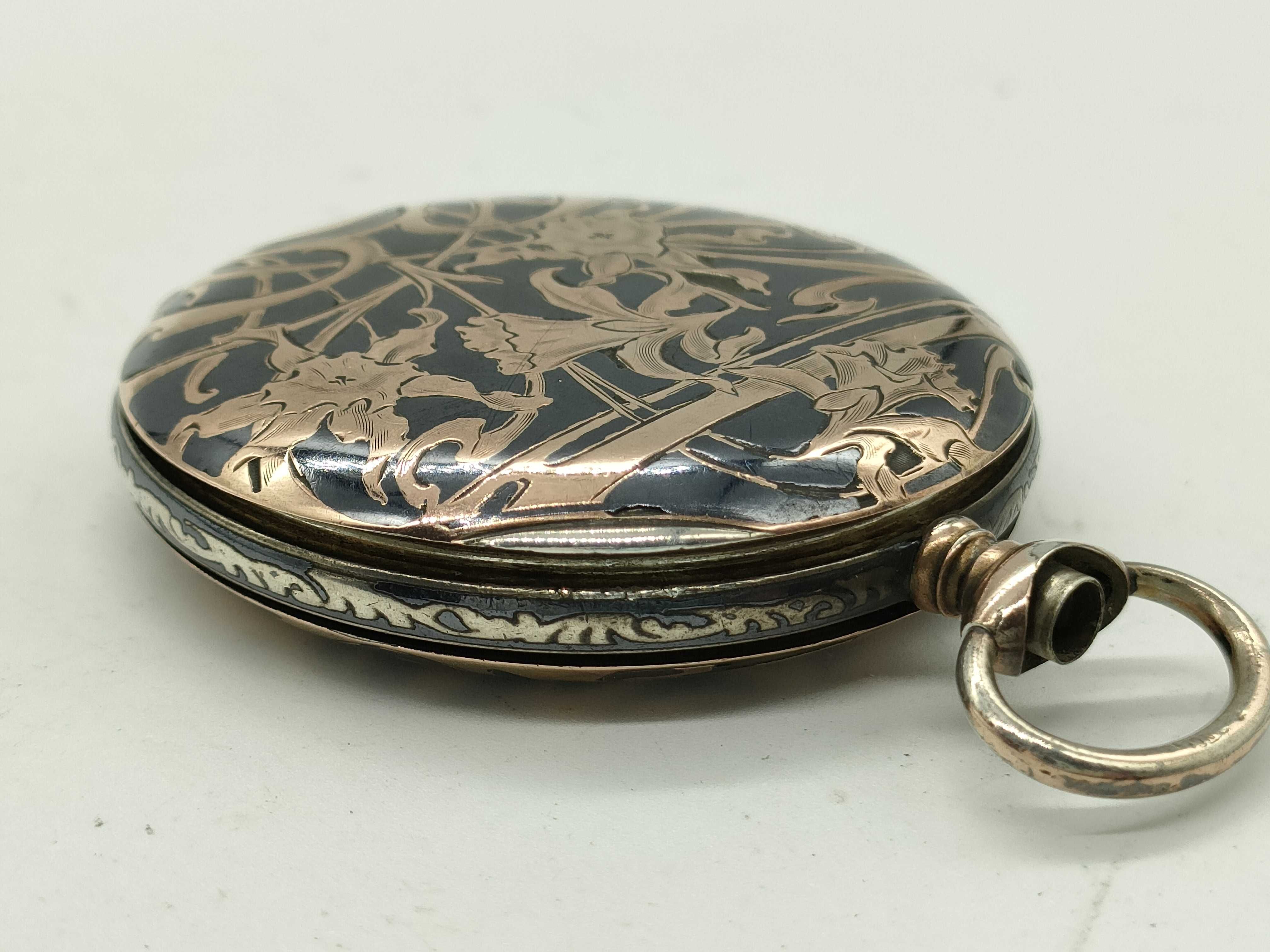 Huguenin Freres Art Nouveau Niello 800 Silver Pocket Watch Case