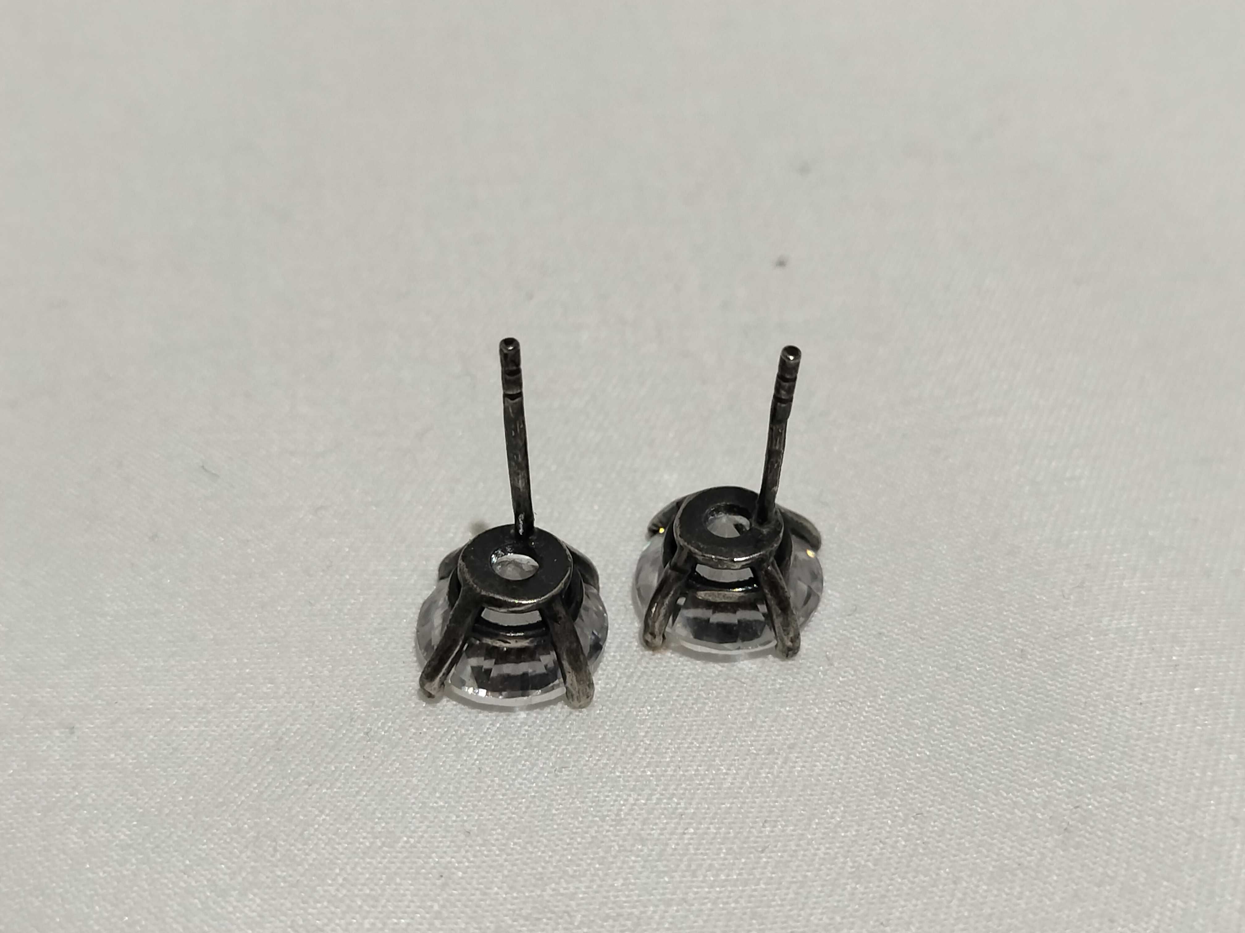 Sterling Silver Stud Earrings with Blackened Finish and Large Round Colorless Stones