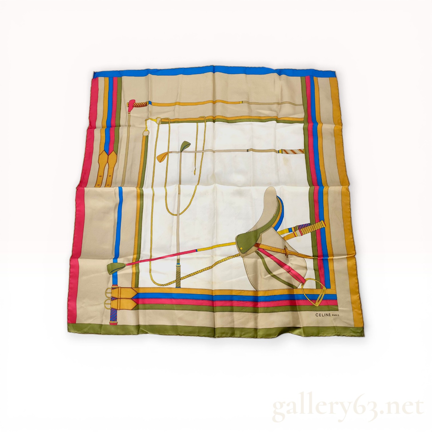 Celine Paris Silk Twill Equestrian Motif Scarf