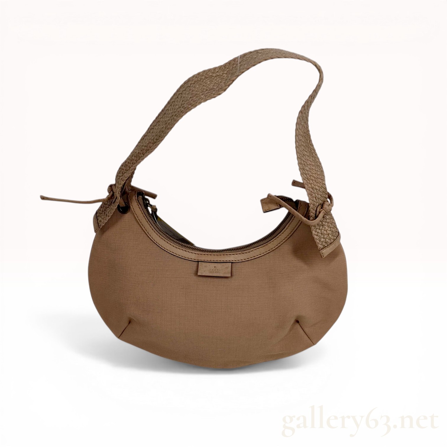 Gucci Tan Canvas Crescent Hobo Bag with Braided Strap