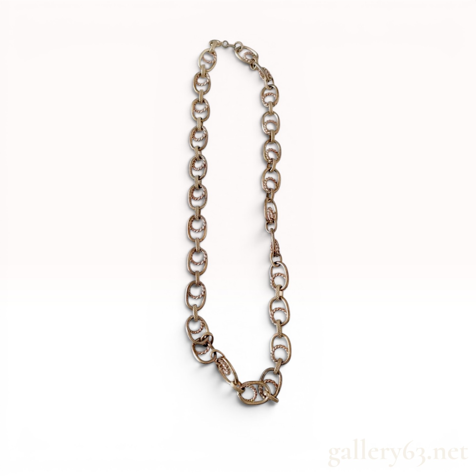 Milor Italy Sterling Silver Textured Oval Link Necklace