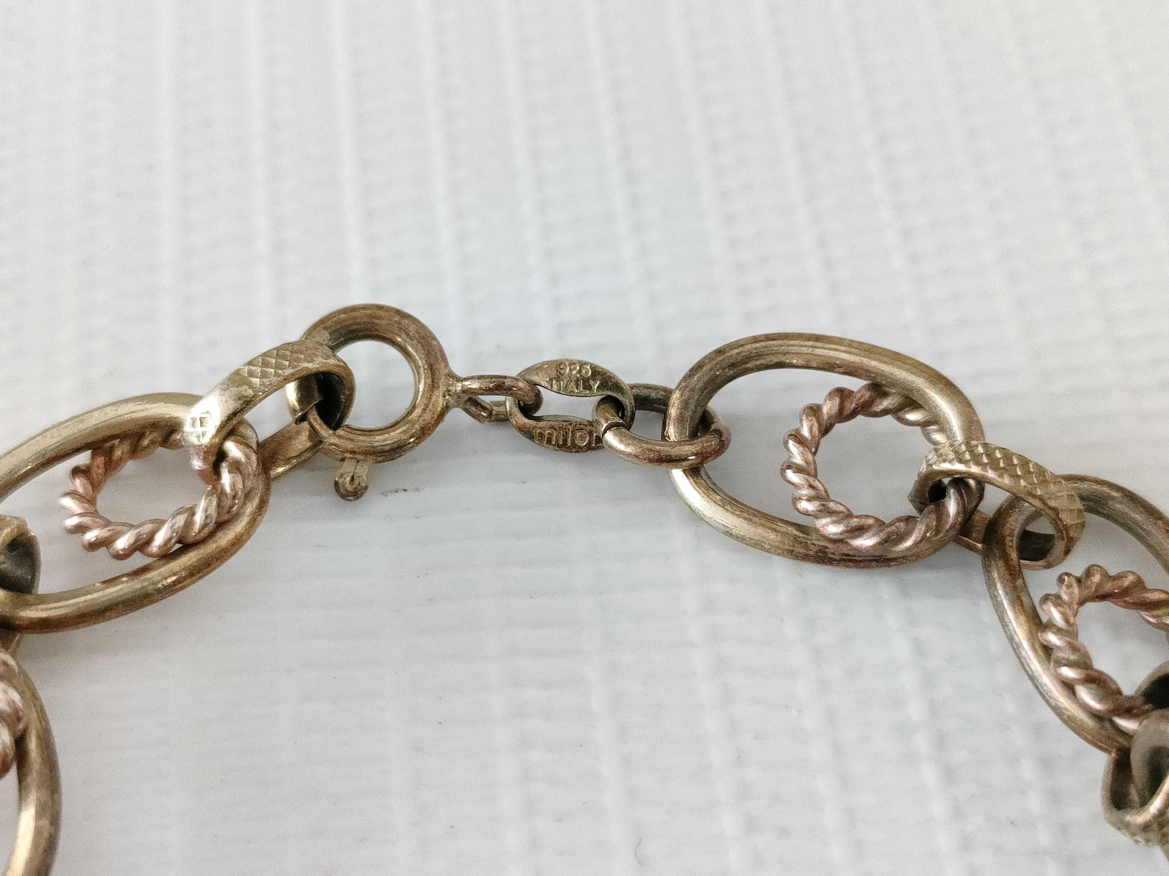 Milor Italy Sterling Silver Textured Oval Link Necklace