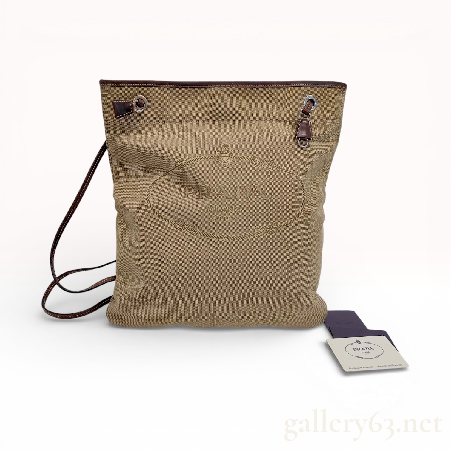 Prada Logo Jacquard Messenger Bag, Canvas and Leather, Khaki