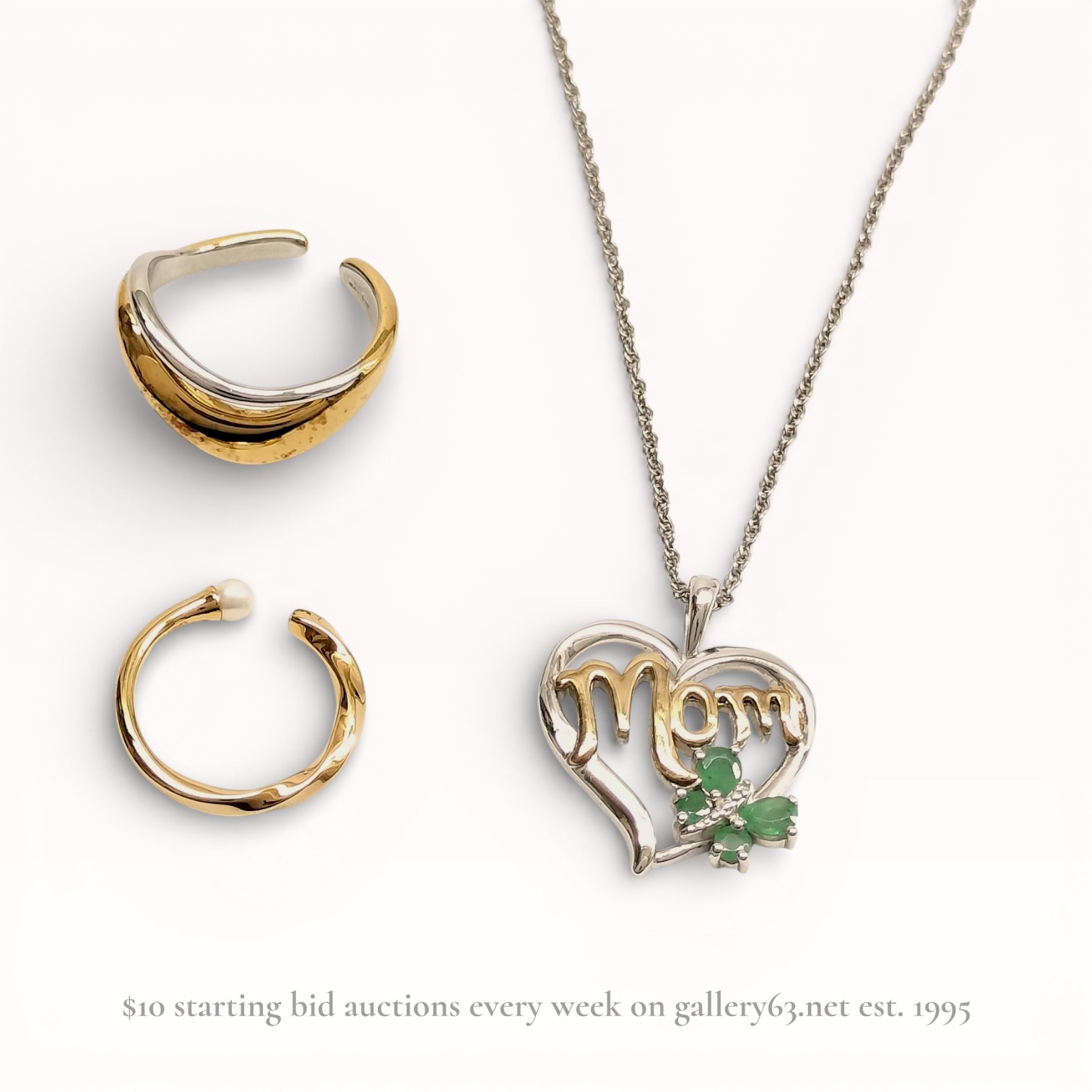 Two Pieces of Sterling Silver Jewelry Including an ete Bypass Ring and a 14K Gold Accent Mom Pendant Necklace
