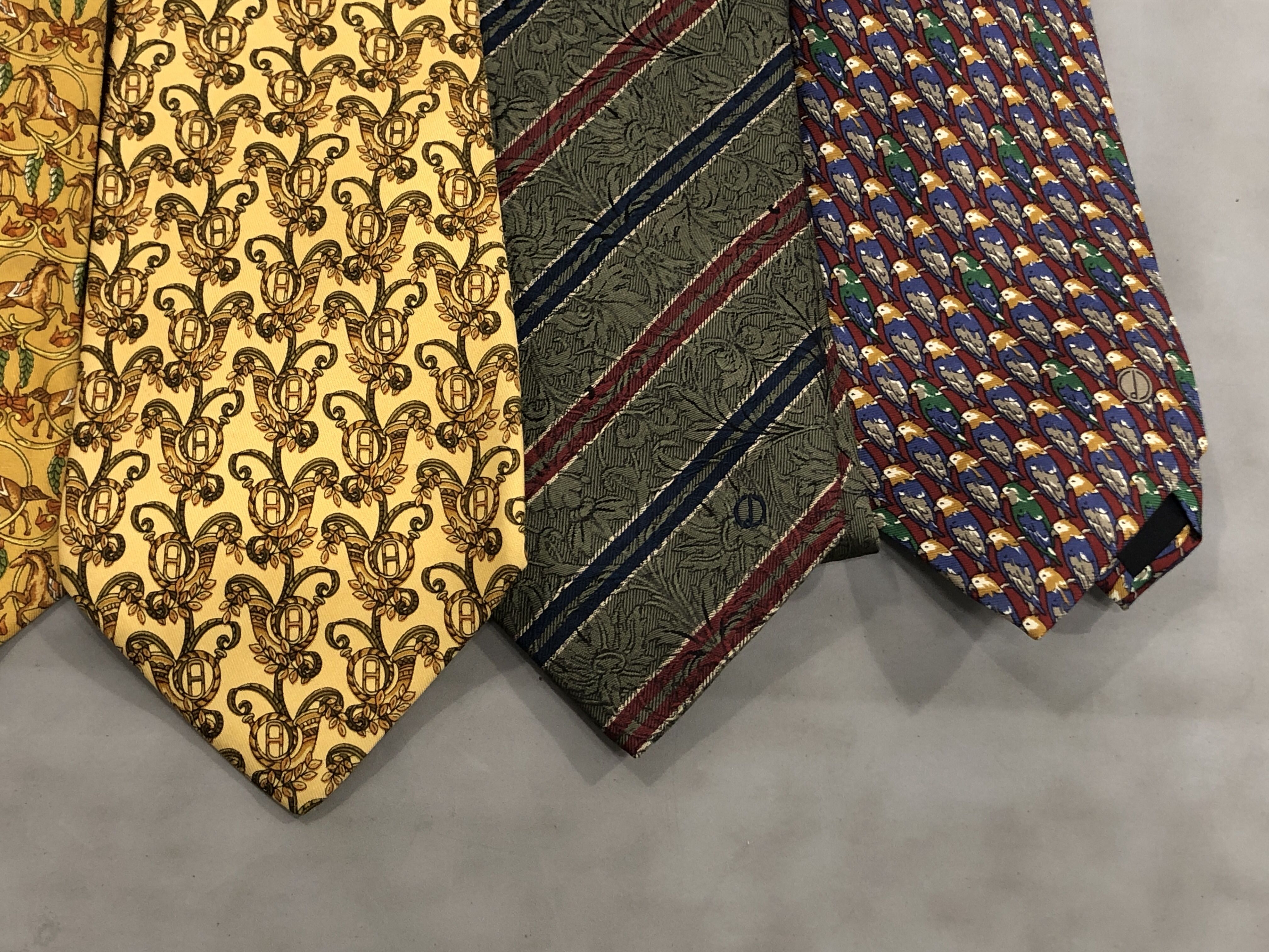 A Group of Five Designer Silk Neckties Including Dunhill and Salvatore Ferragamo