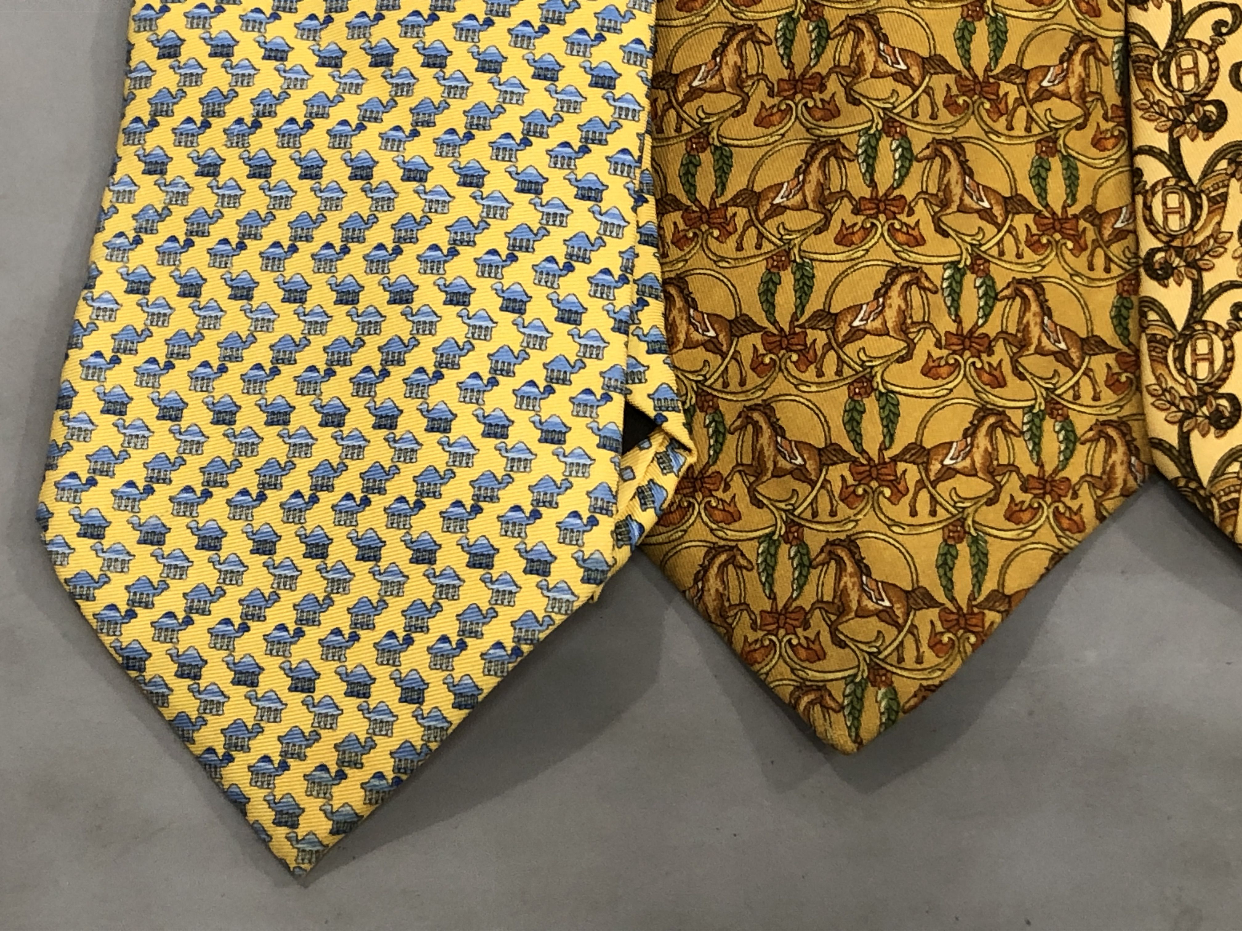 A Group of Five Designer Silk Neckties Including Dunhill and Salvatore Ferragamo