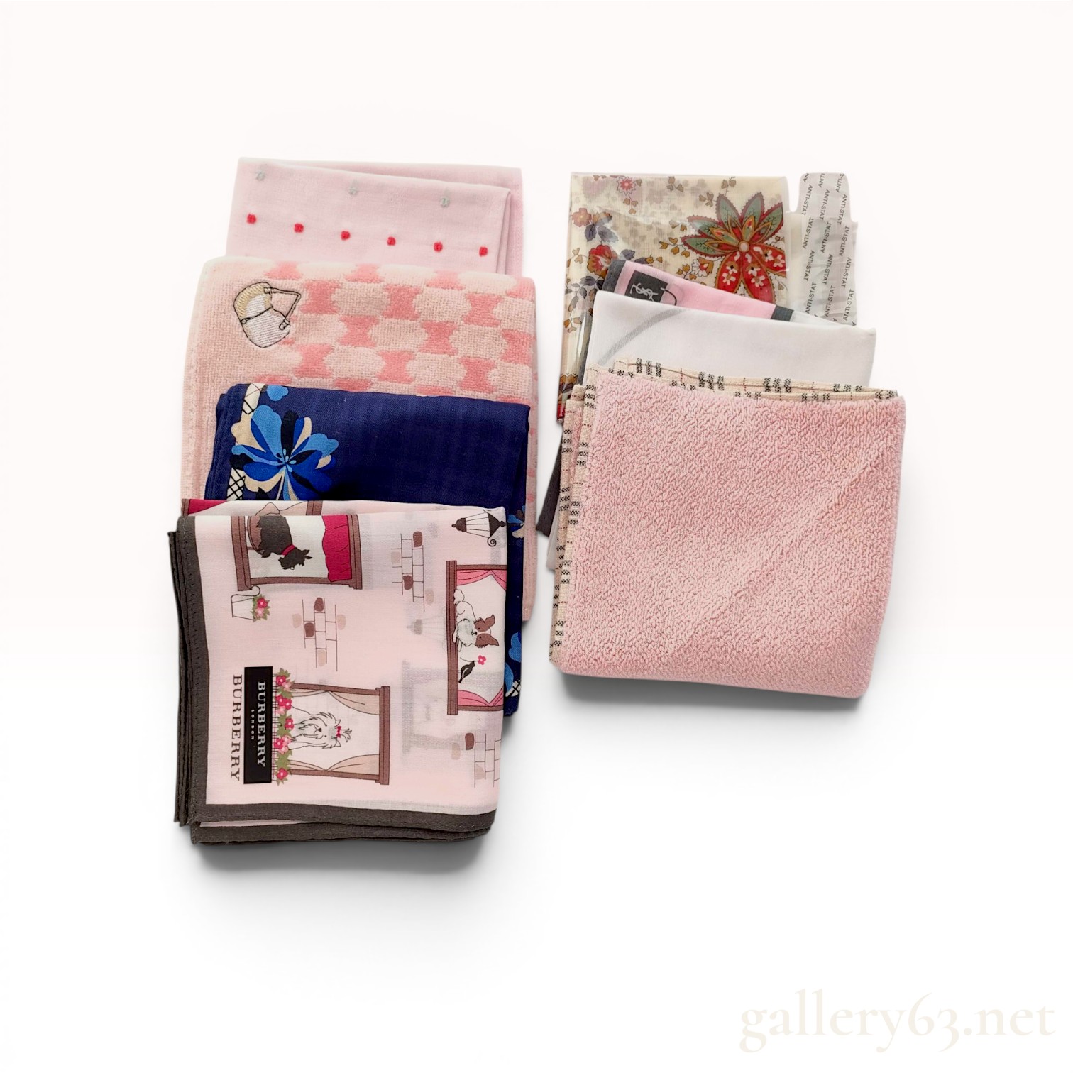 A Collection of Eight Designer Pocket Squares and Pocket Towels including Burberry, Christian Dior, Celine, and Yves Saint Laurent