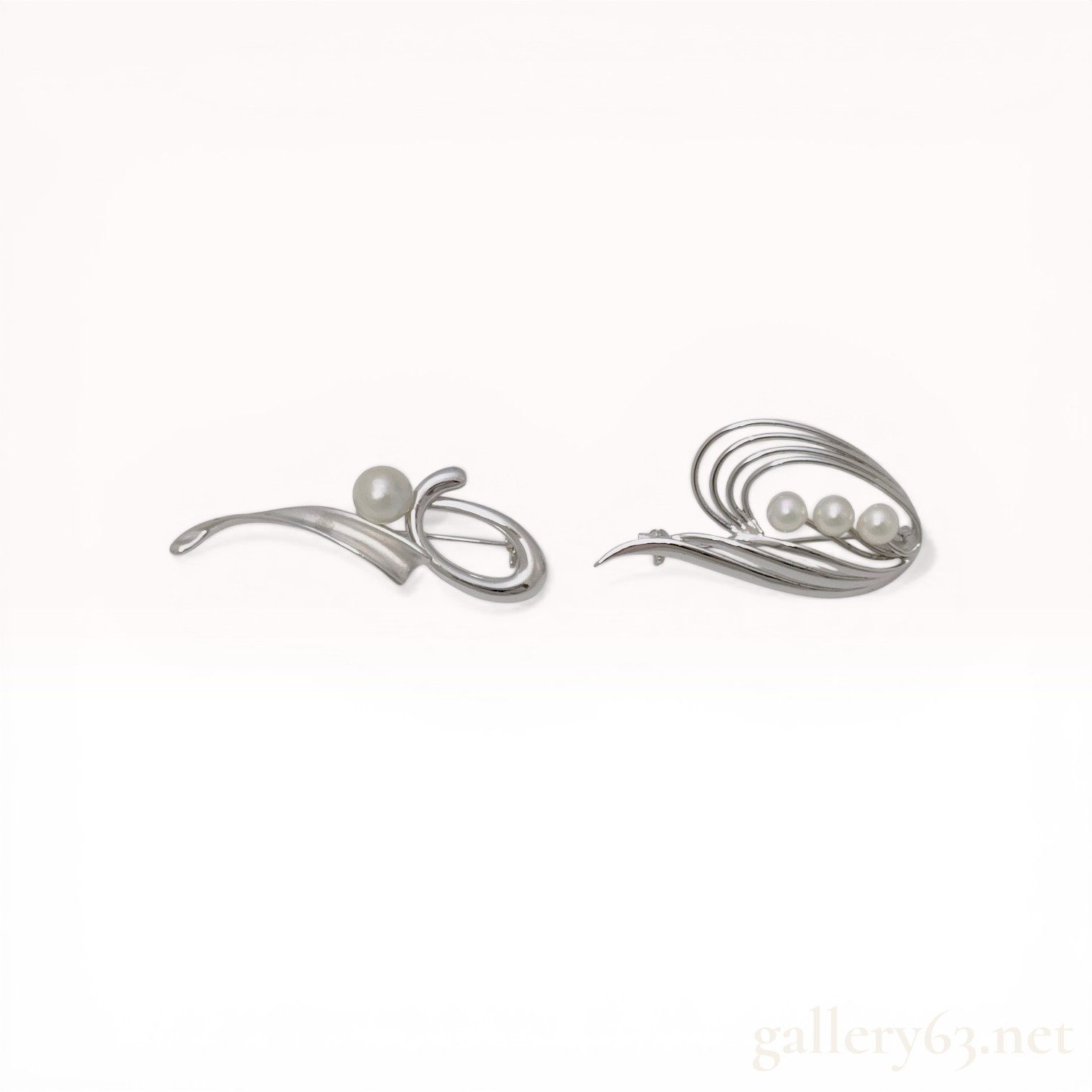 Two Modernist Sterling Silver and Pearl Brooches