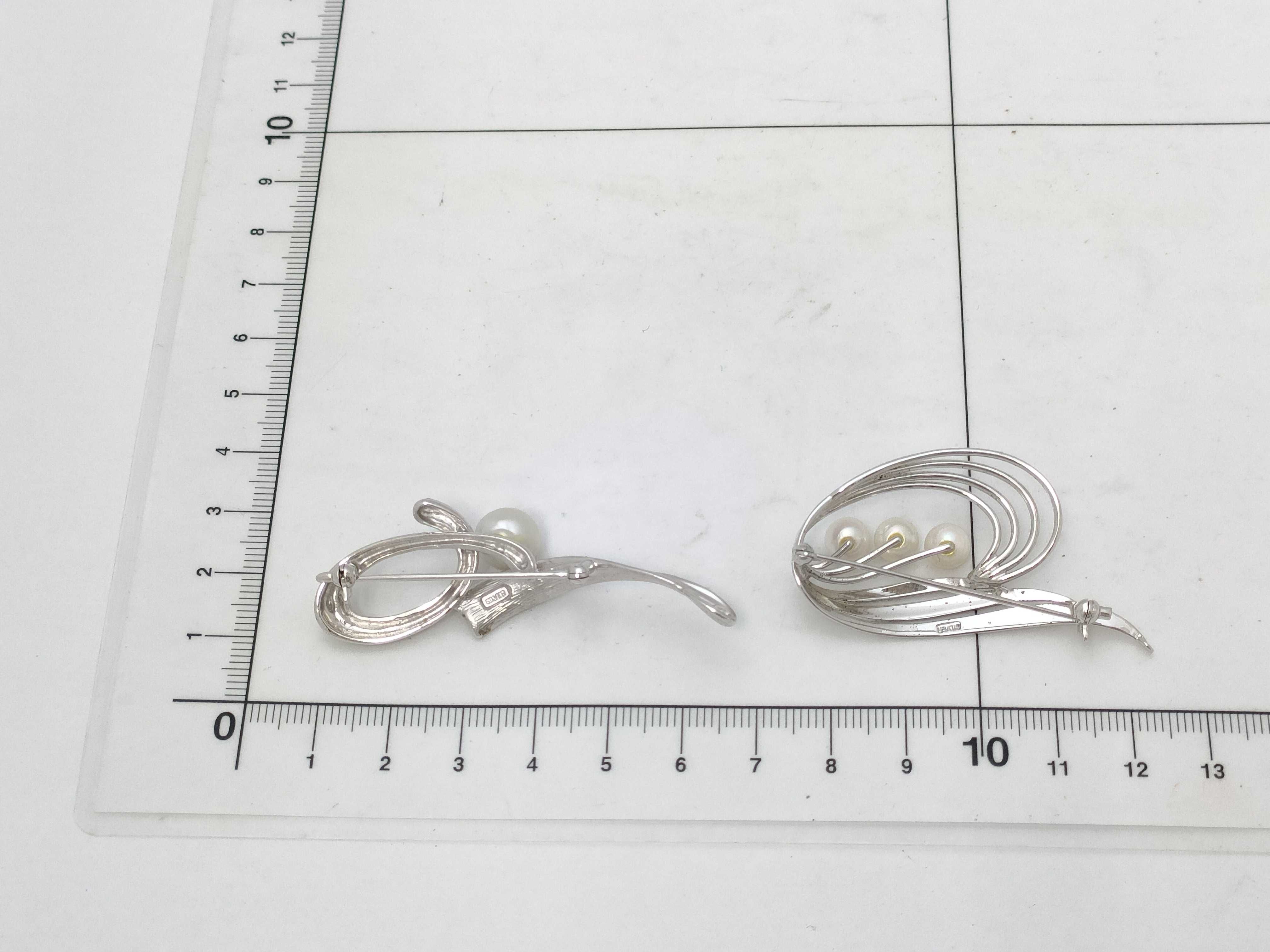 Two Modernist Sterling Silver and Pearl Brooches