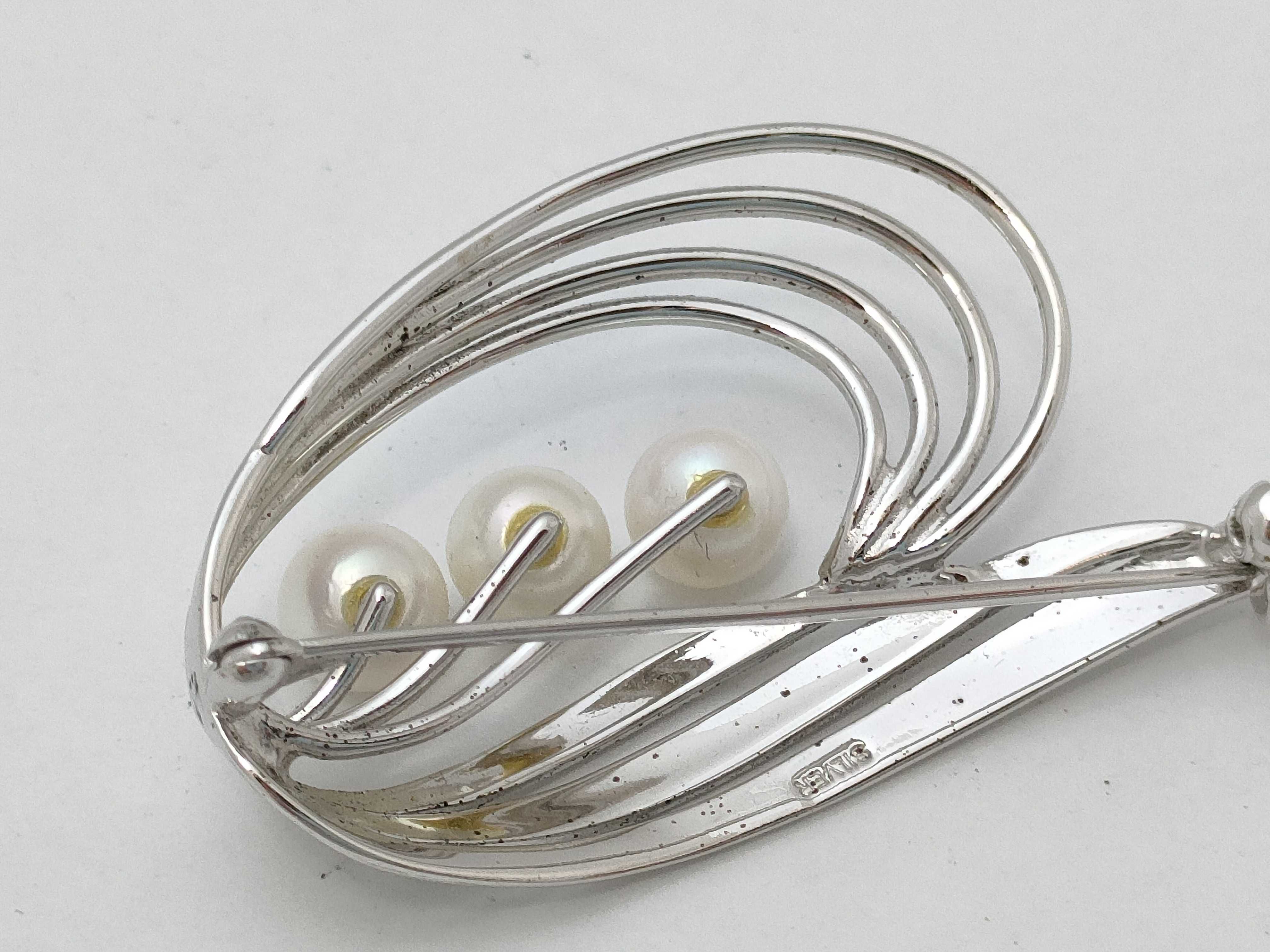 Two Modernist Sterling Silver and Pearl Brooches