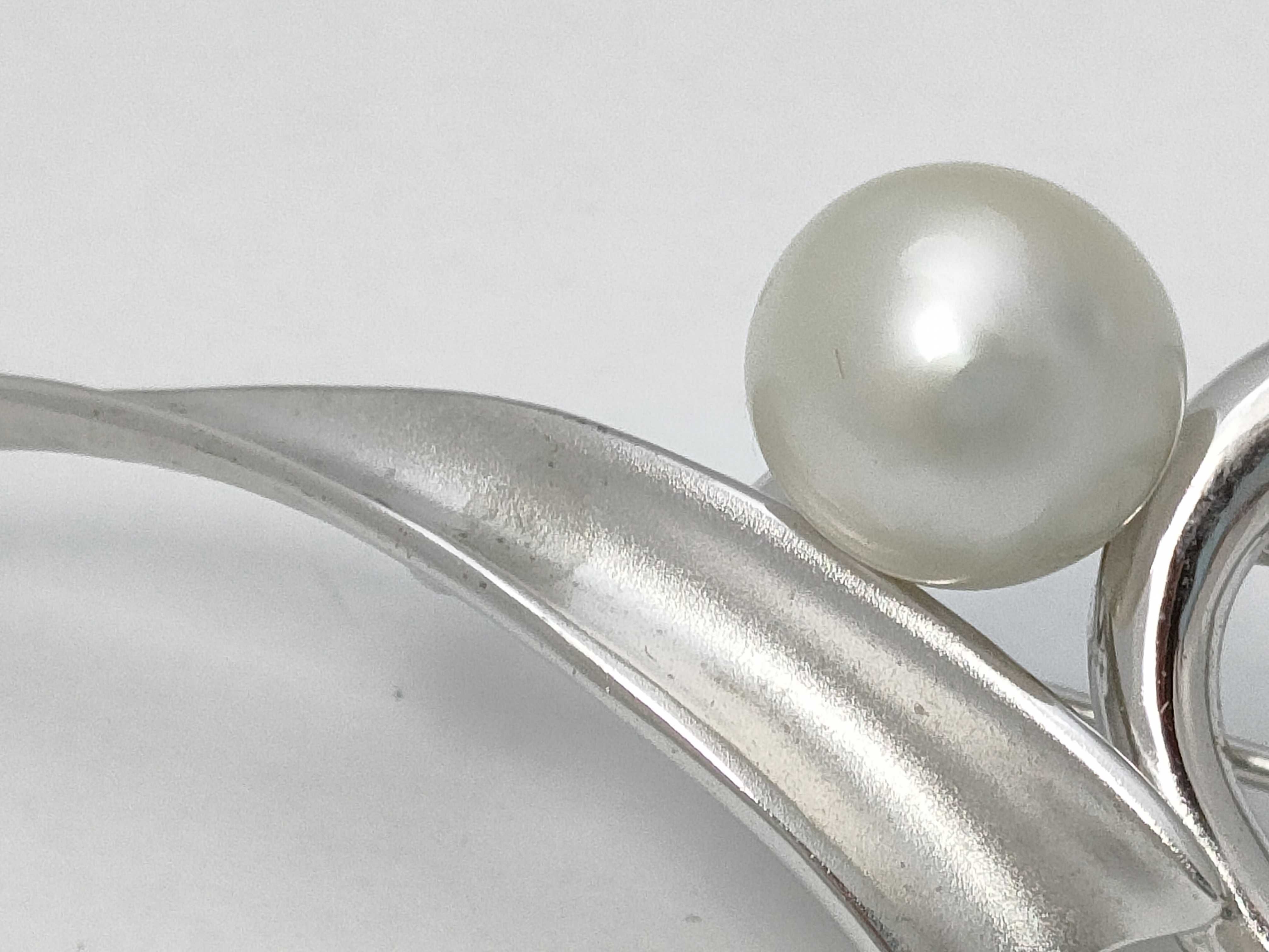 Two Modernist Sterling Silver and Pearl Brooches