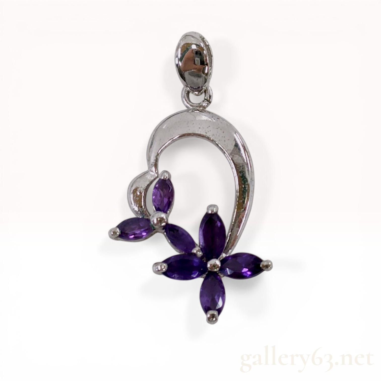 Sterling Silver and Marquise Amethyst Flower Pendant