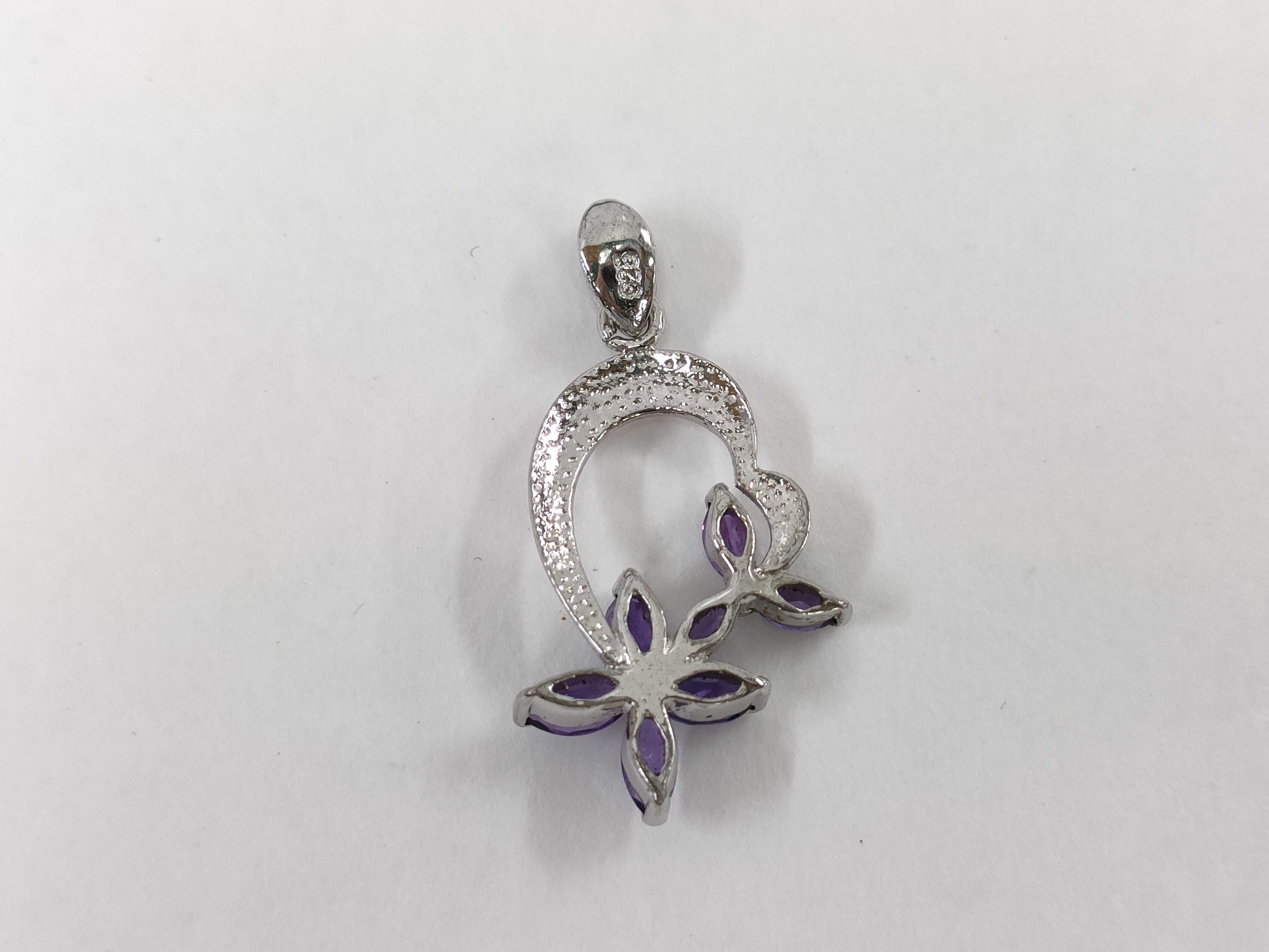 Sterling Silver and Marquise Amethyst Flower Pendant