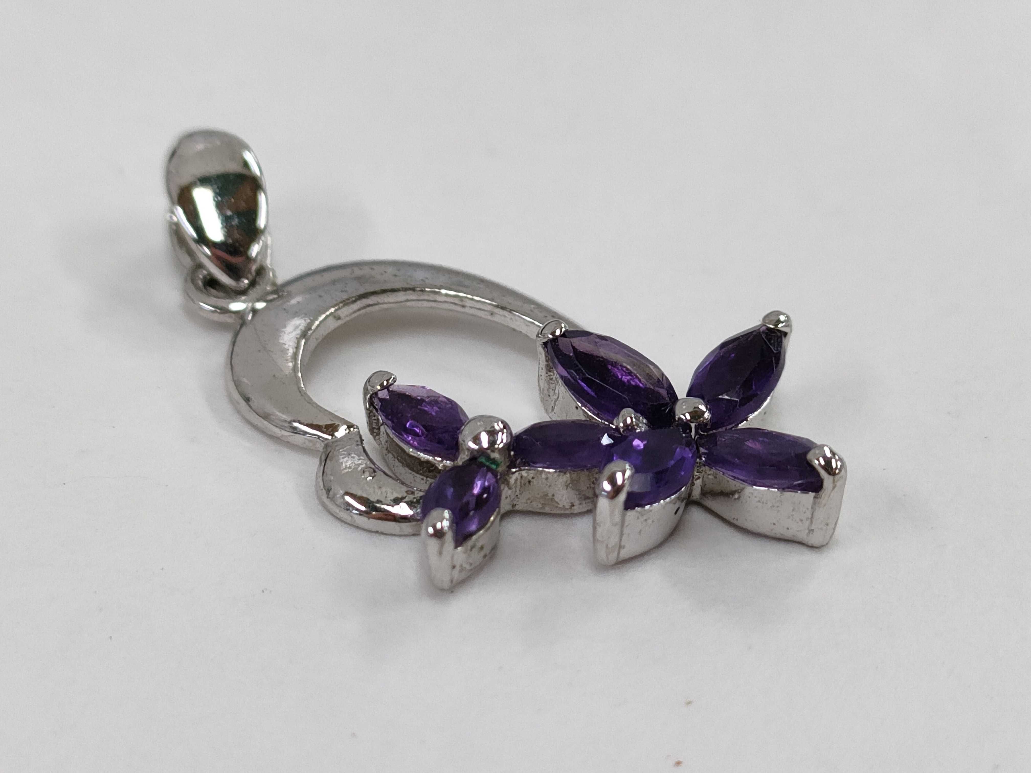 Sterling Silver and Marquise Amethyst Flower Pendant