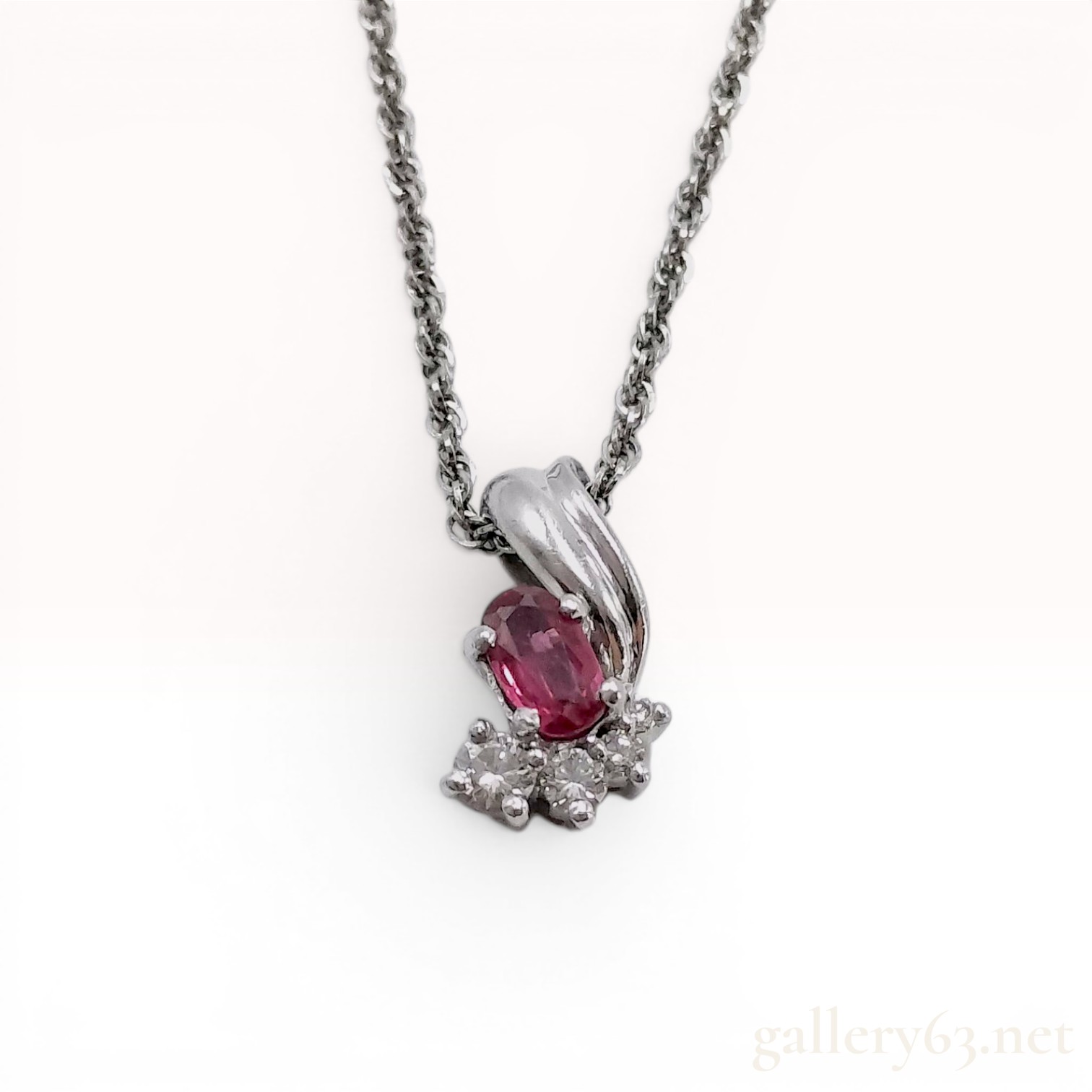 Platinum Necklace with Ruby and Diamond Pendant
