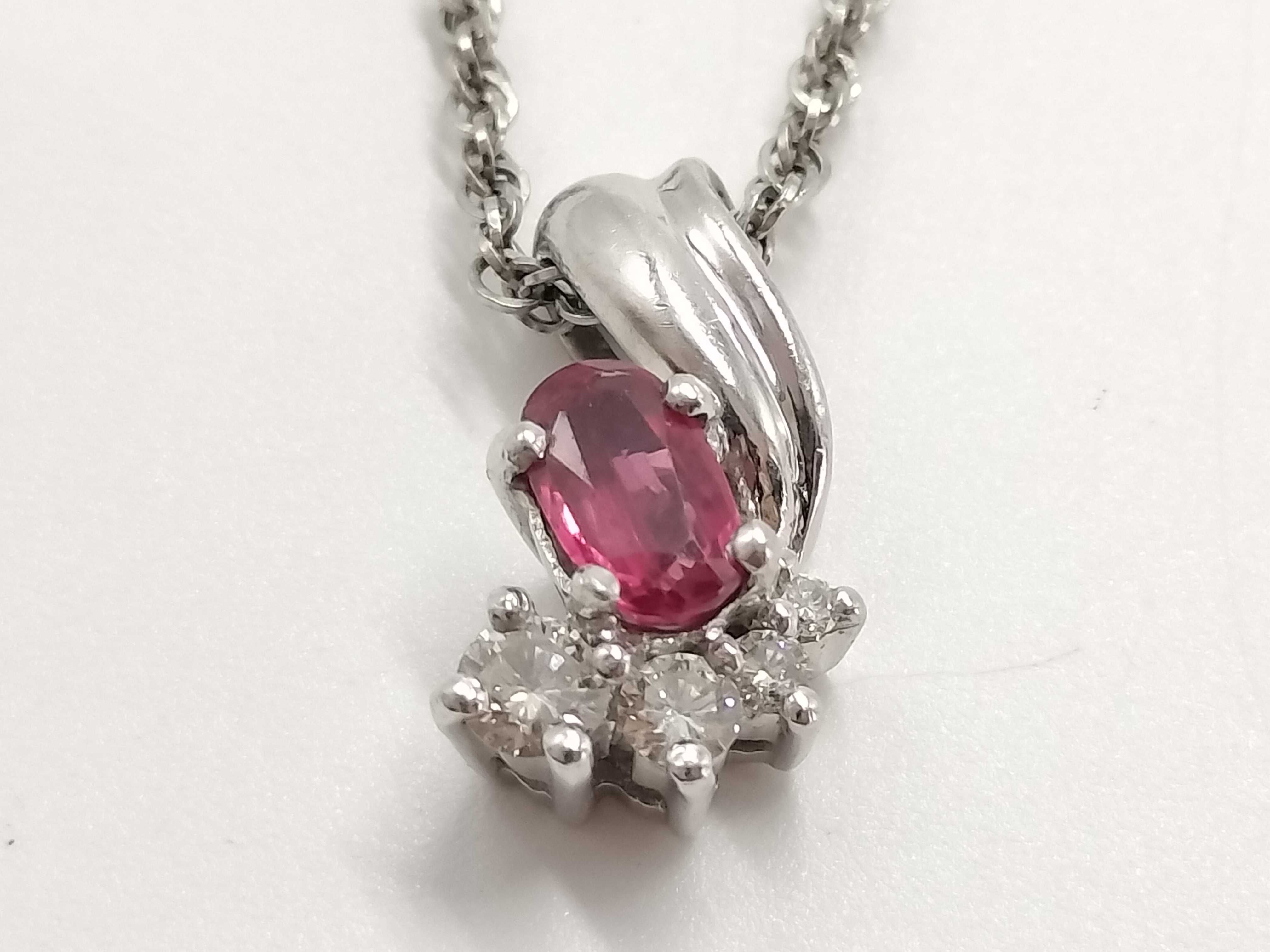 Platinum Necklace with Ruby and Diamond Pendant